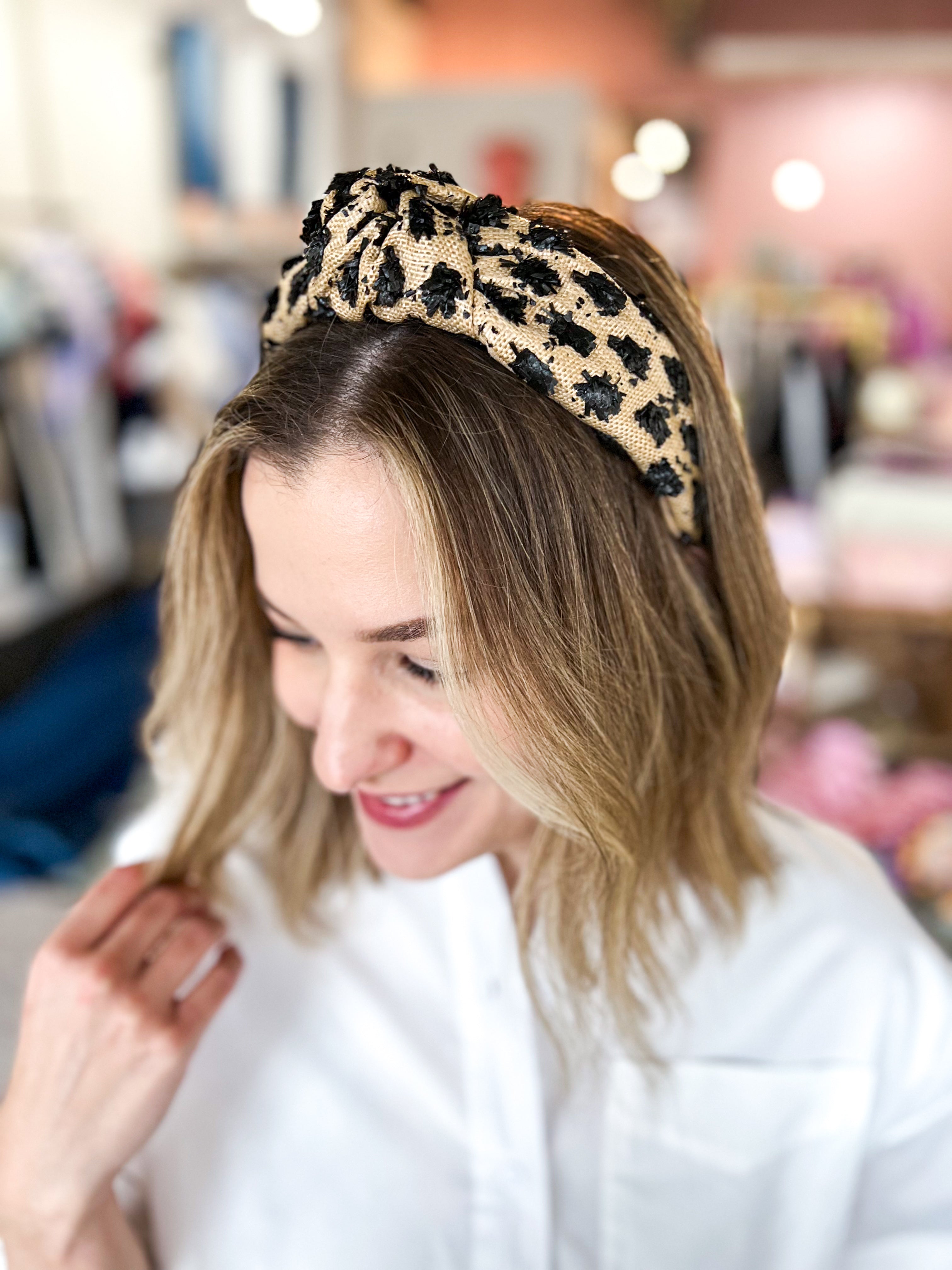 Tuffed Straw Headband - Black & Tan-130 ACCESSORIES-SHIRALEAH-July & June Women's Fashion Boutique Located in San Antonio, Texas