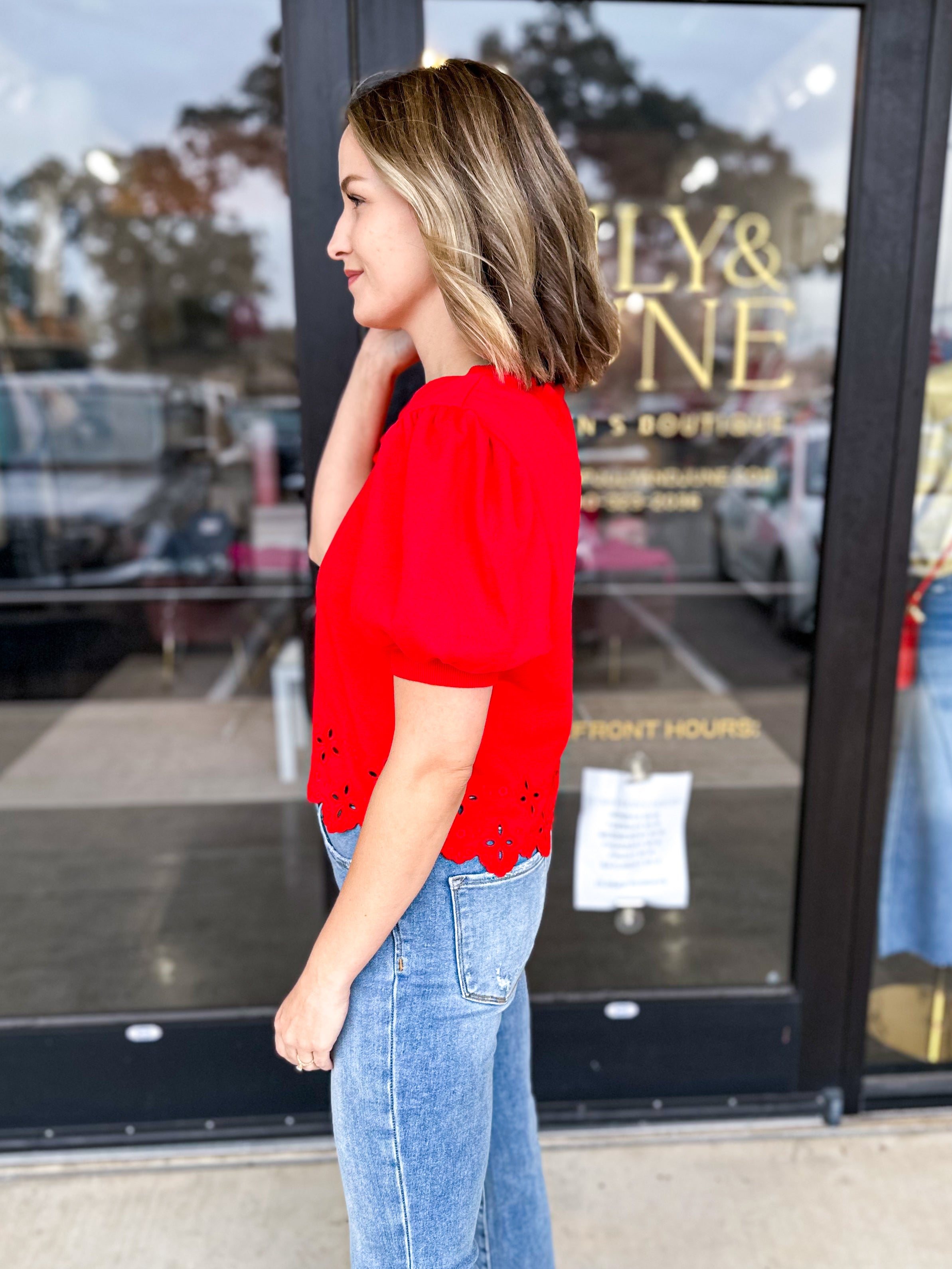 Casual Cut Out Blouse - Red-200 Fashion Blouses-ENTRO-July & June Women's Fashion Boutique Located in San Antonio, Texas