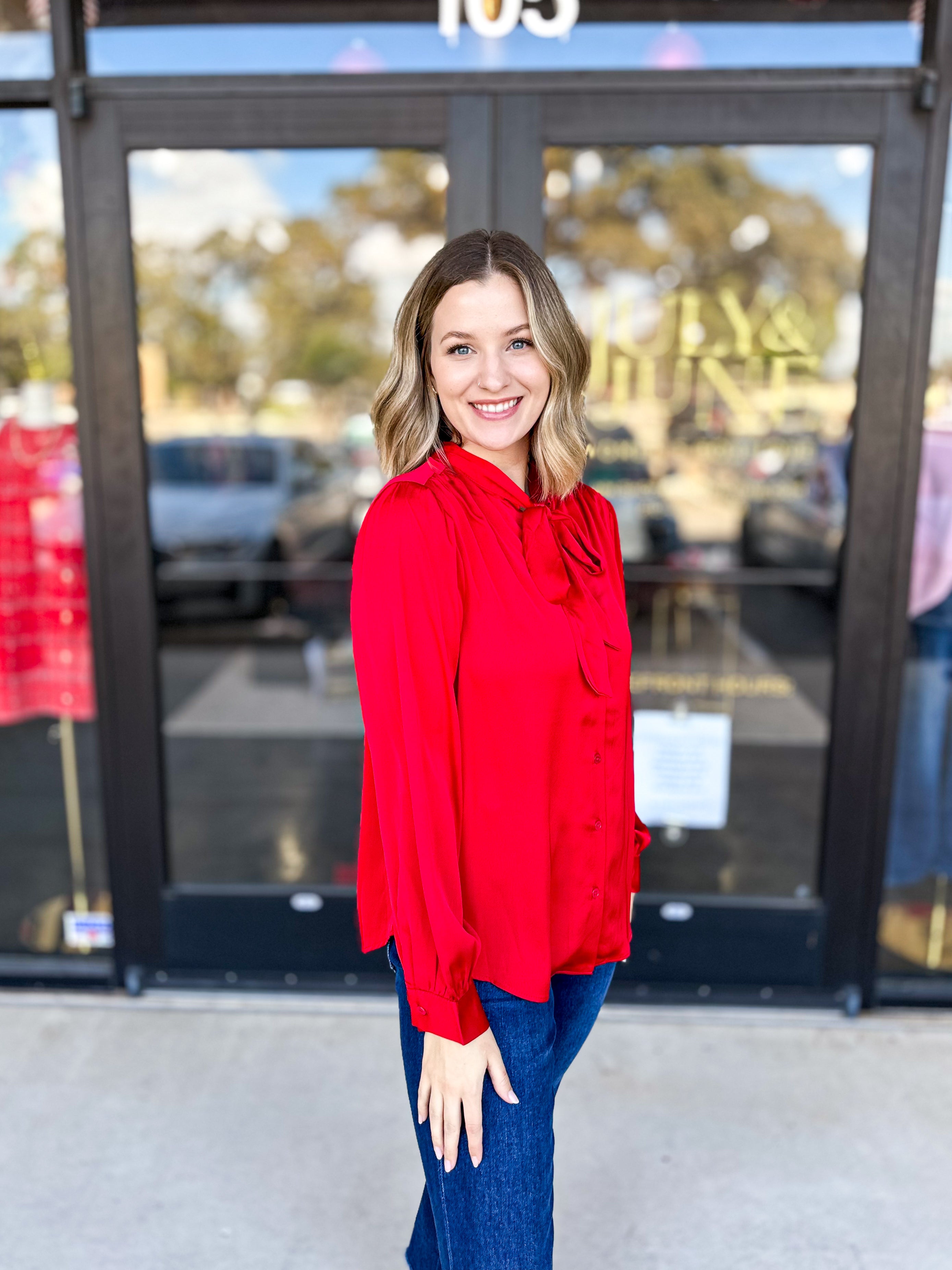 Happy Hour Blouse - Red-200 Fashion Blouses-SKIES ARE BLUE-July & June Women's Fashion Boutique Located in San Antonio, Texas