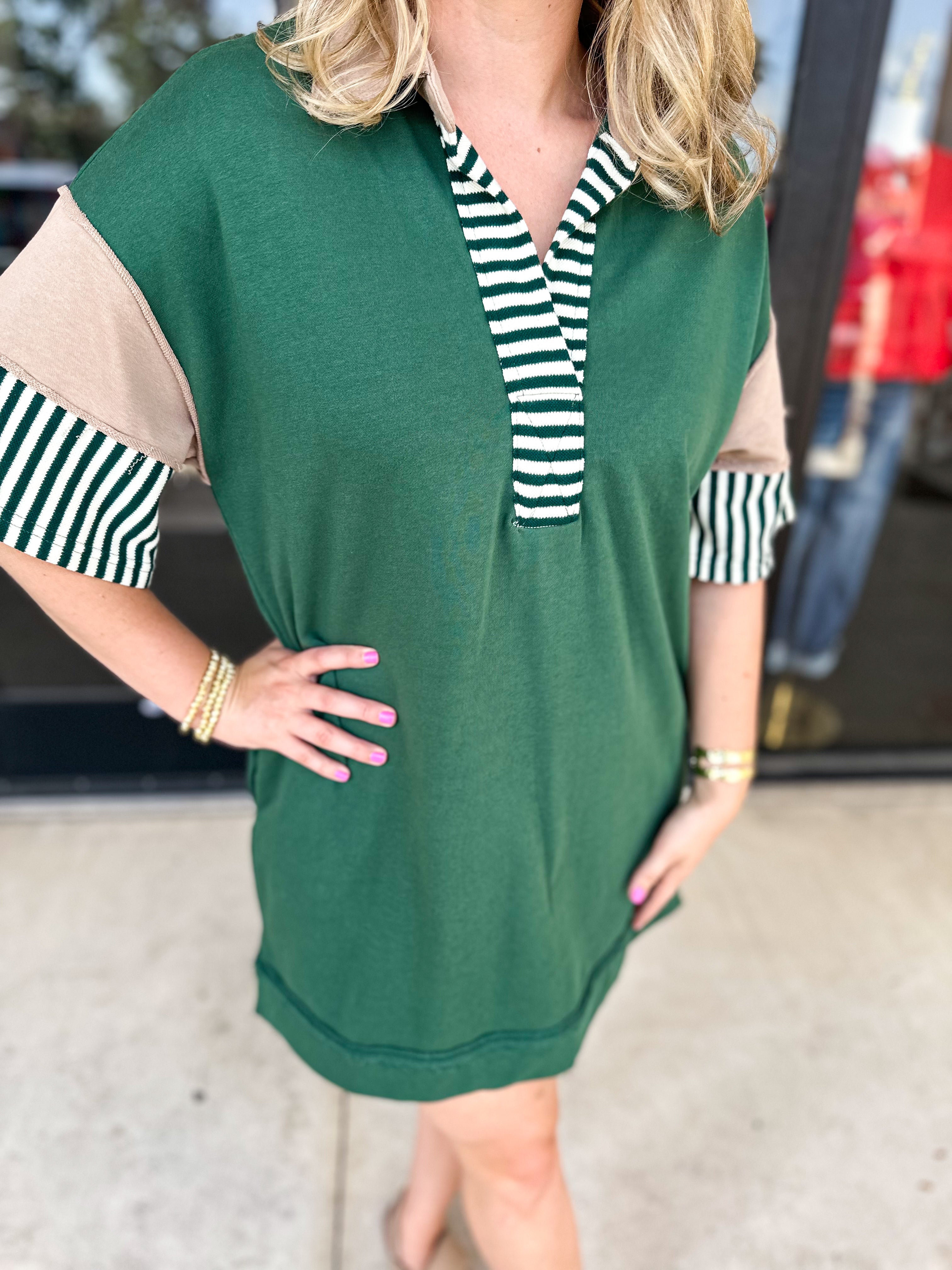 Contrast On The Go Mini Dress - Hunter Green-510 Mini-ENTRO-July & June Women's Fashion Boutique Located in San Antonio, Texas