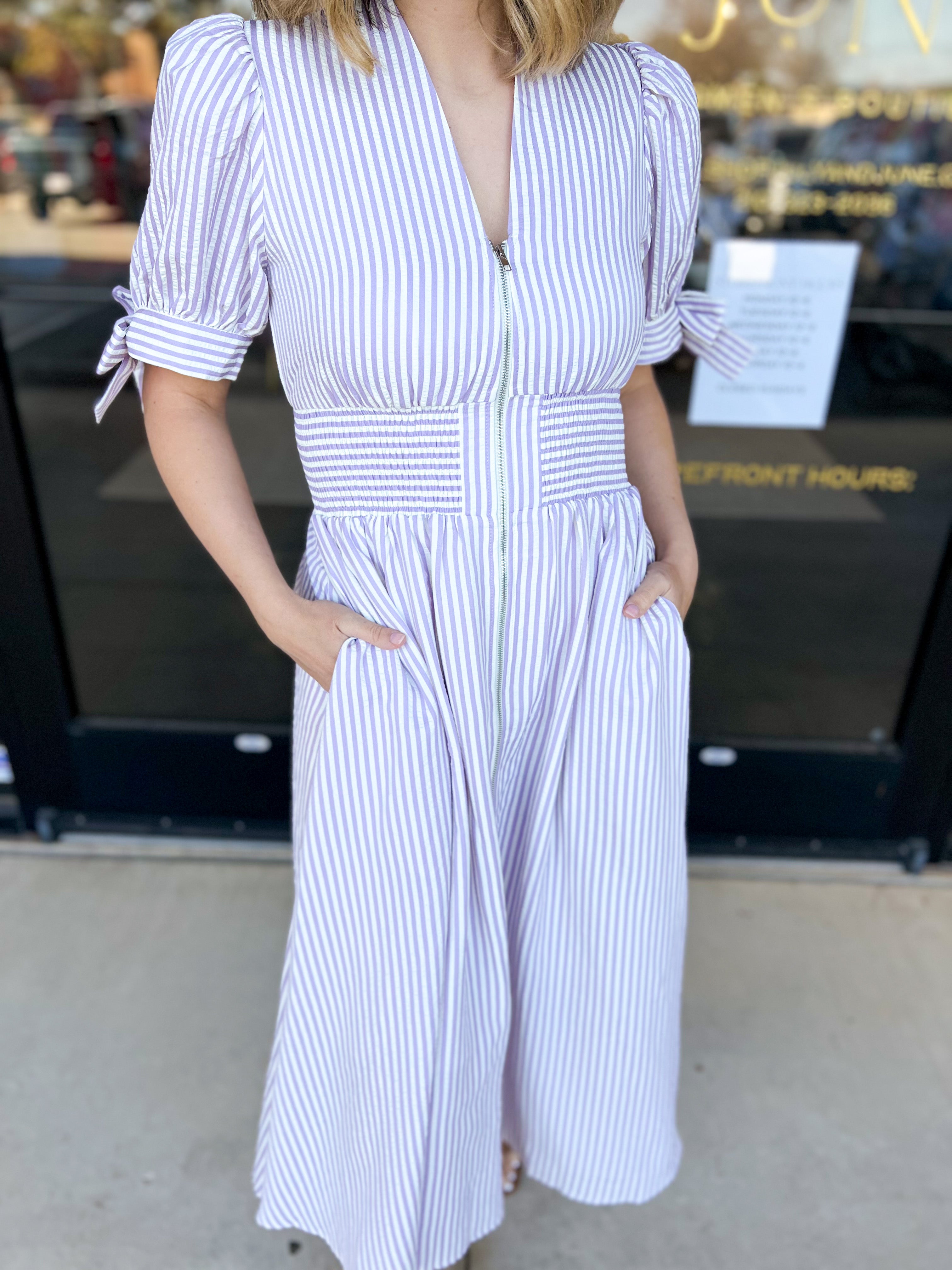 Springtime Sweetness Midi Dress - Lavender-500 Midi-ENTRO-July & June Women's Fashion Boutique Located in San Antonio, Texas