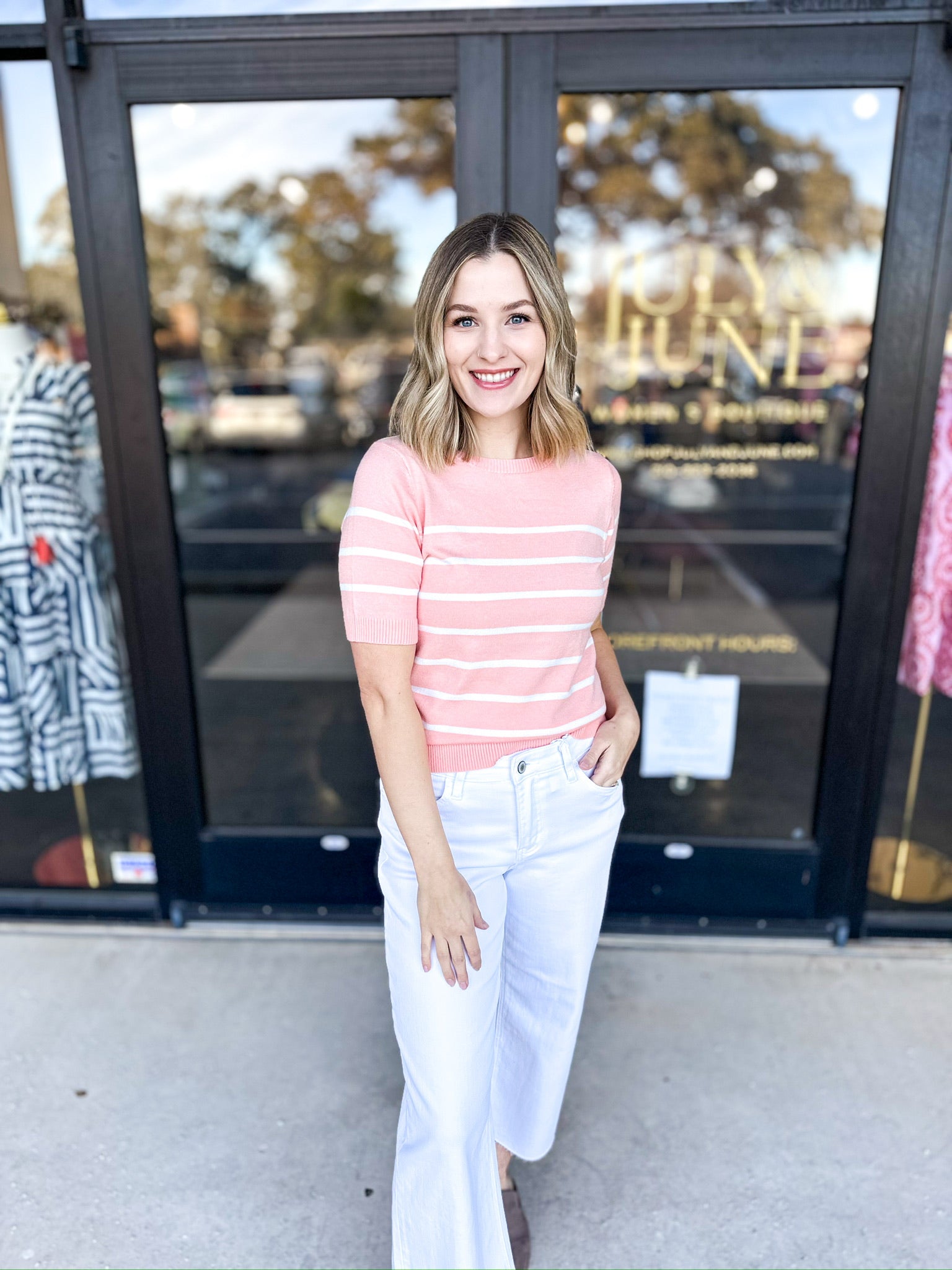 Springtime Short Sleeve Sweater Top - Peach-230 Sweaters/Cardis-ALLIE ROSE-July & June Women's Fashion Boutique Located in San Antonio, Texas