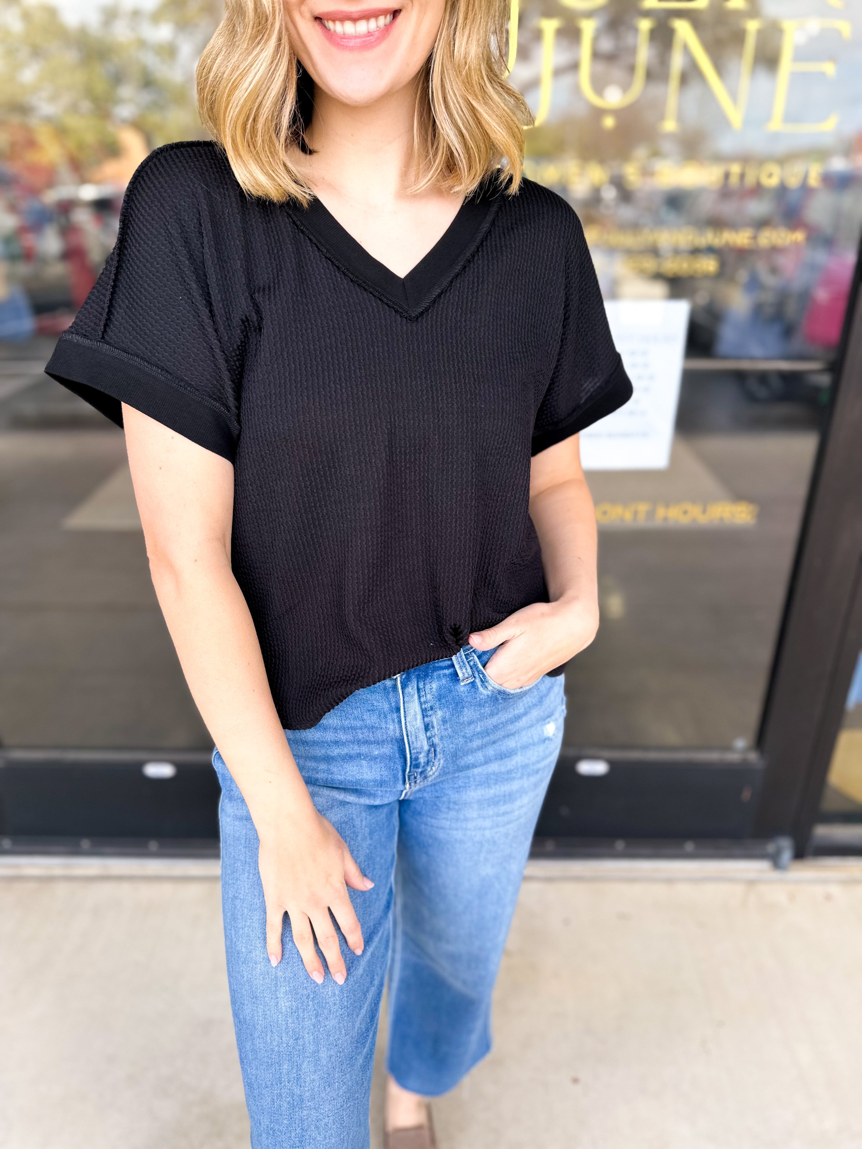 The Sadie Tee - Black-210 Casual Blouses-JODIFL-July & June Women's Fashion Boutique Located in San Antonio, Texas