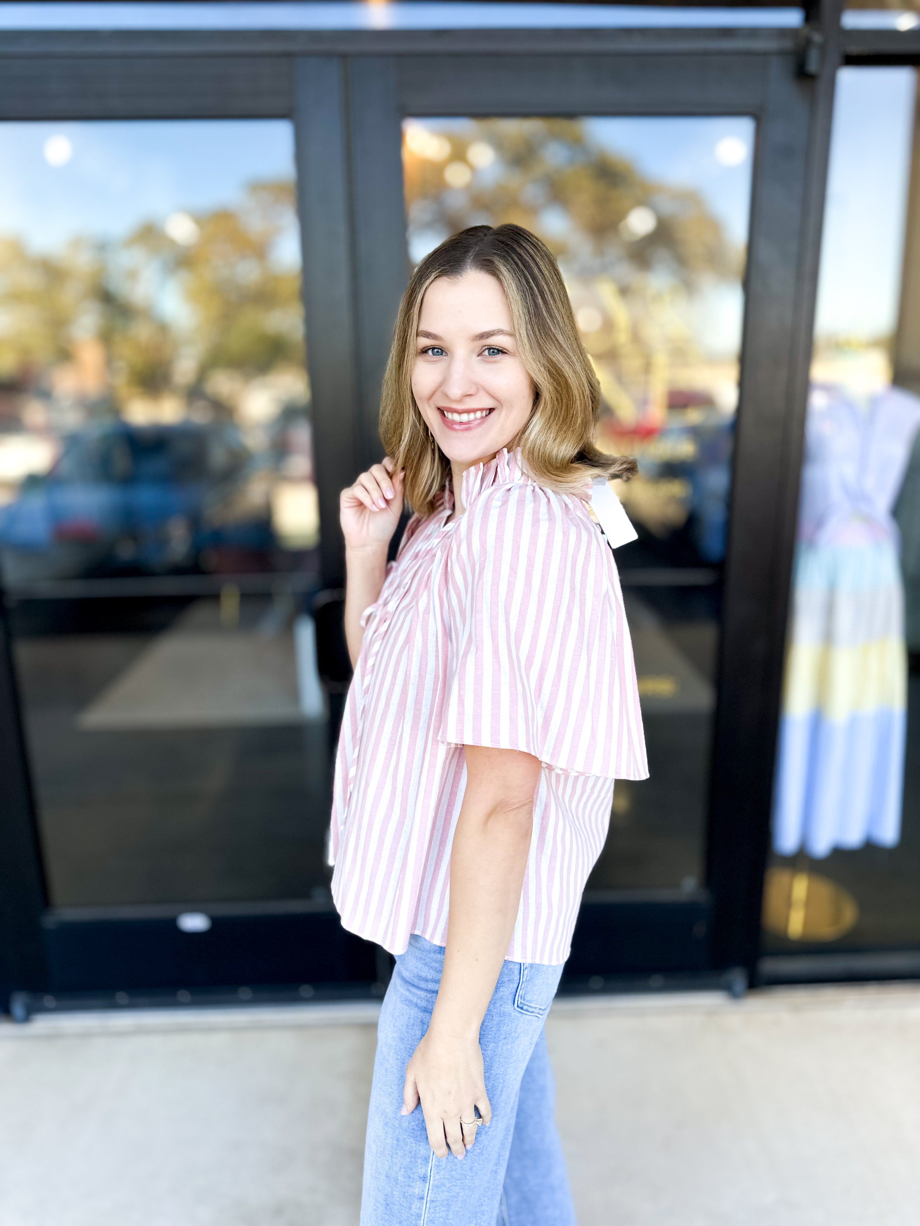 Preppy Striped Blouse-200 Fashion Blouses-FATE-July & June Women's Fashion Boutique Located in San Antonio, Texas