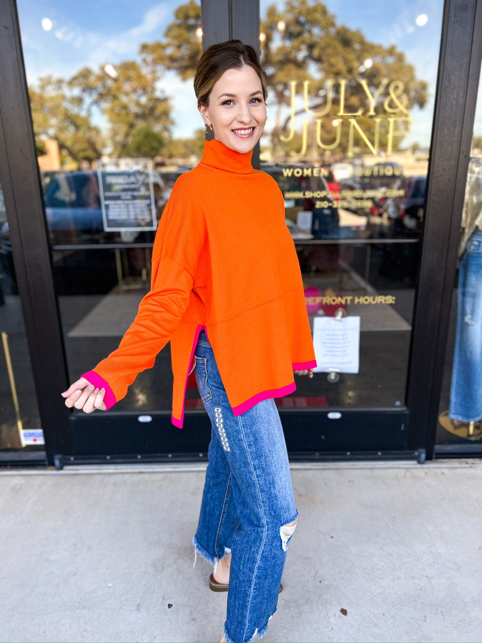 THML - Sunburst & Pink Poncho Sweater Top-230 Sweaters/Cardis-THML-July & June Women's Fashion Boutique Located in San Antonio, Texas