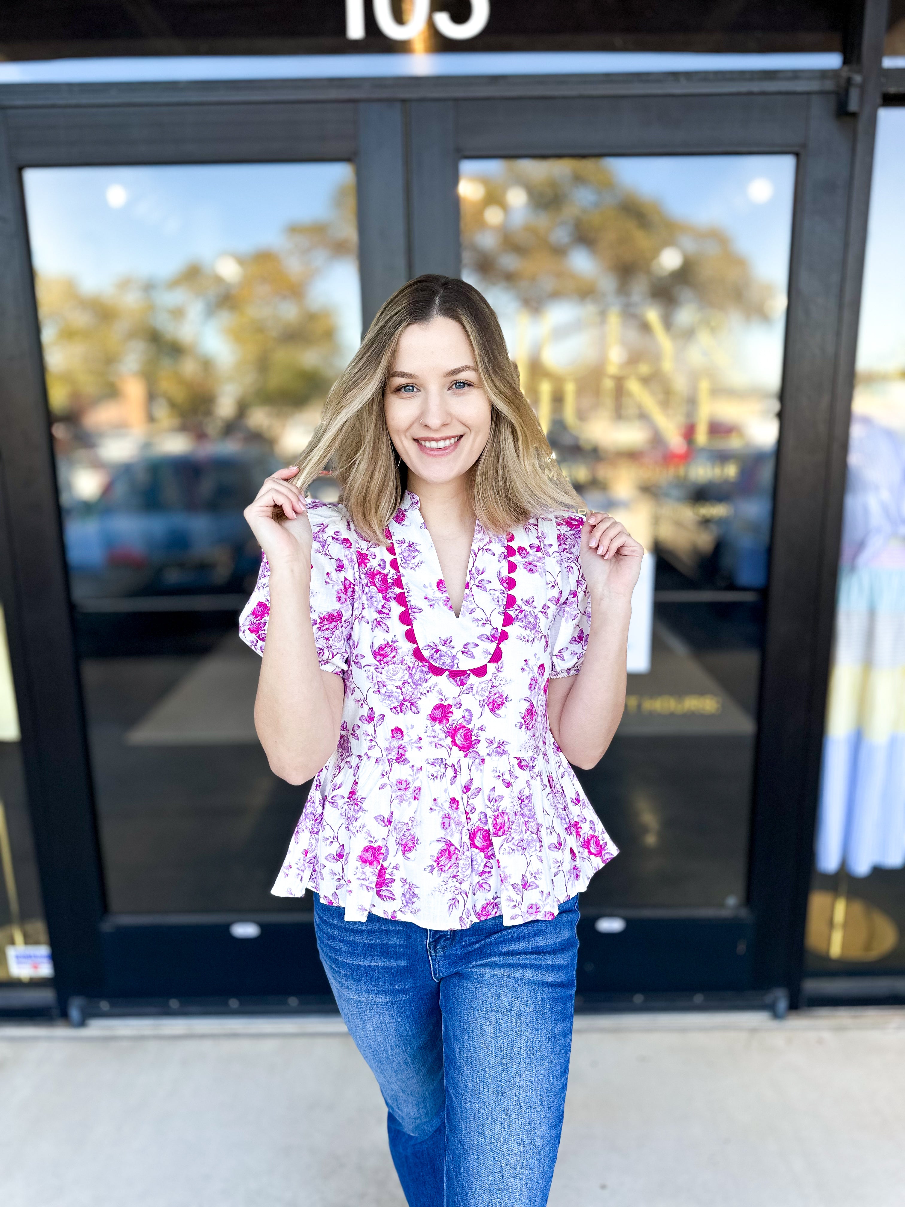 Pink Preppy Blouse-200 Fashion Blouses-TCEC-July & June Women's Fashion Boutique Located in San Antonio, Texas