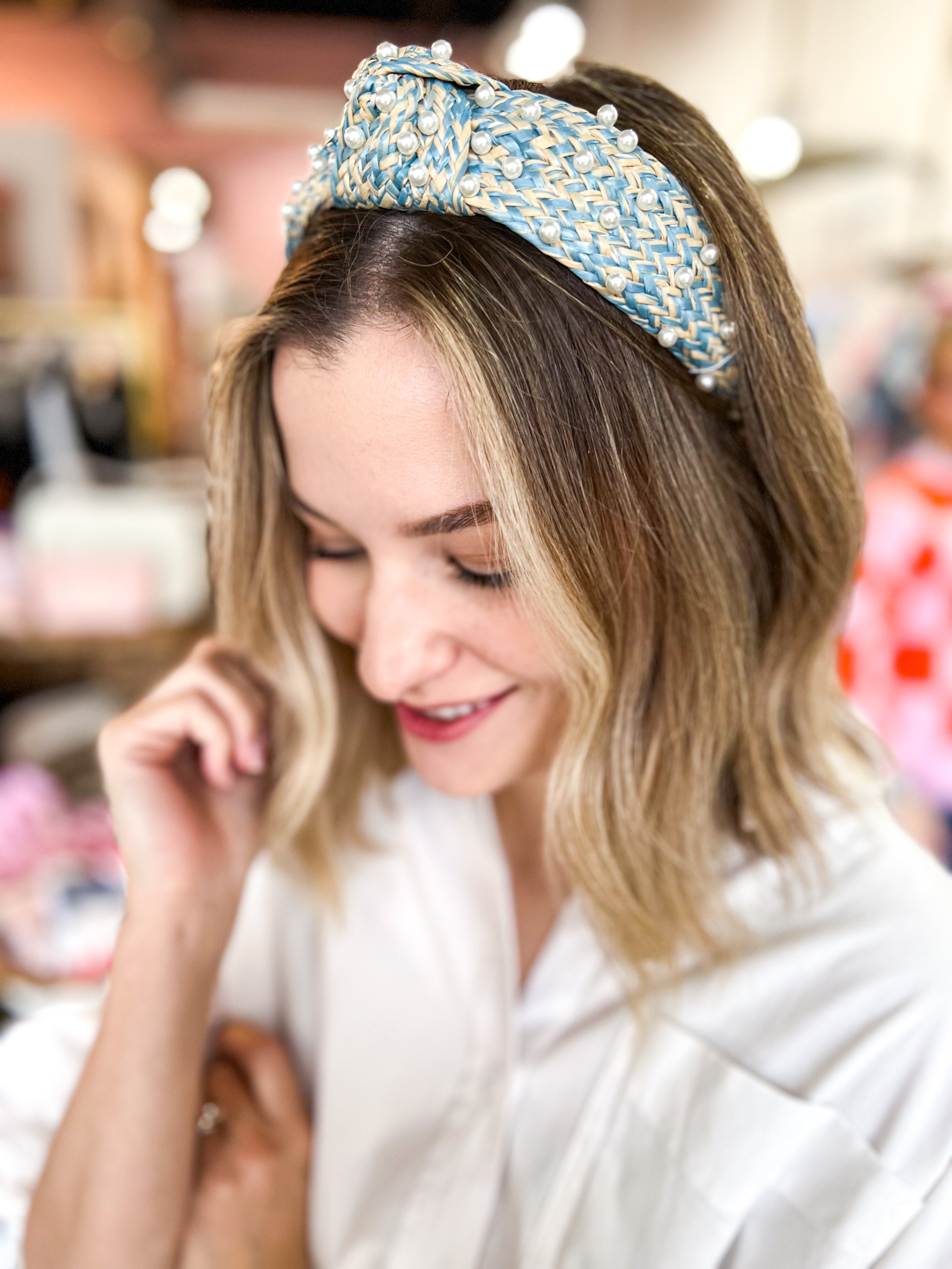 Pearl Embellished Knotted Headband - Light Blue-130 ACCESSORIES-SHIRALEAH-July & June Women's Fashion Boutique Located in San Antonio, Texas