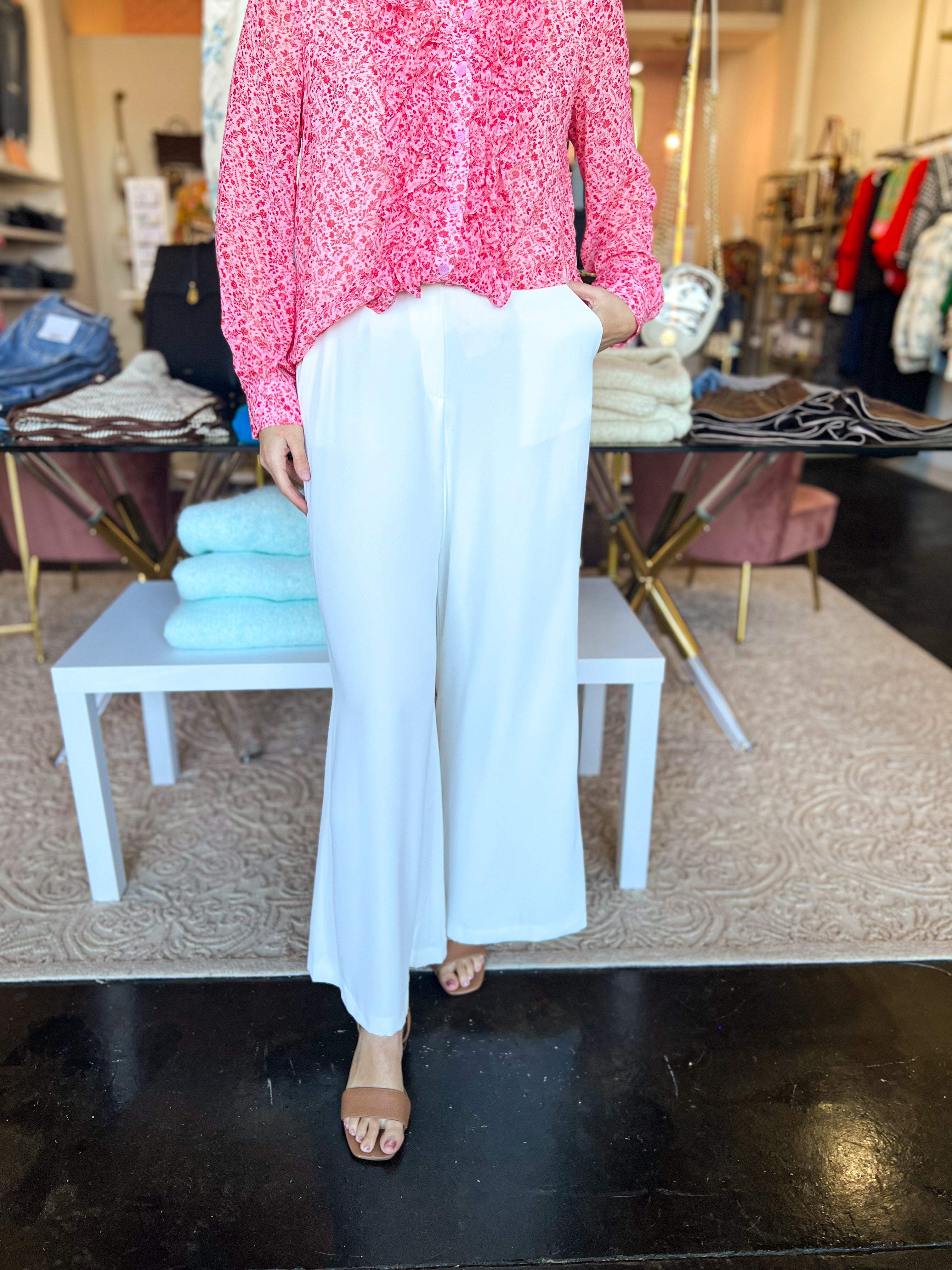 Wide Leg Dress Pants - White-400 Pants-DRESS FORUM-July & June Women's Fashion Boutique Located in San Antonio, Texas