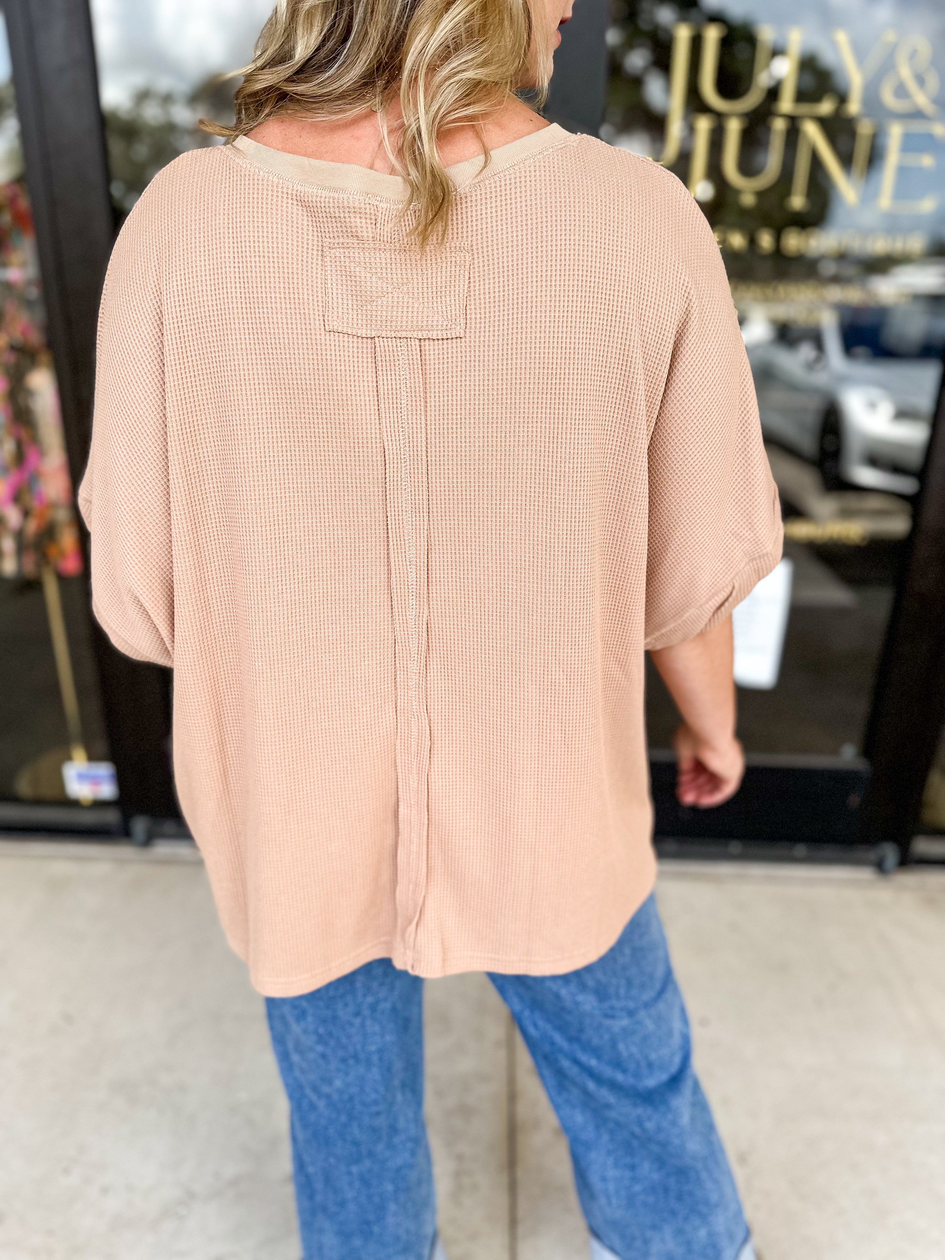 Mocha Casual Tee-210 Casual Blouses-FANTASTIC FAWN-July & June Women's Fashion Boutique Located in San Antonio, Texas