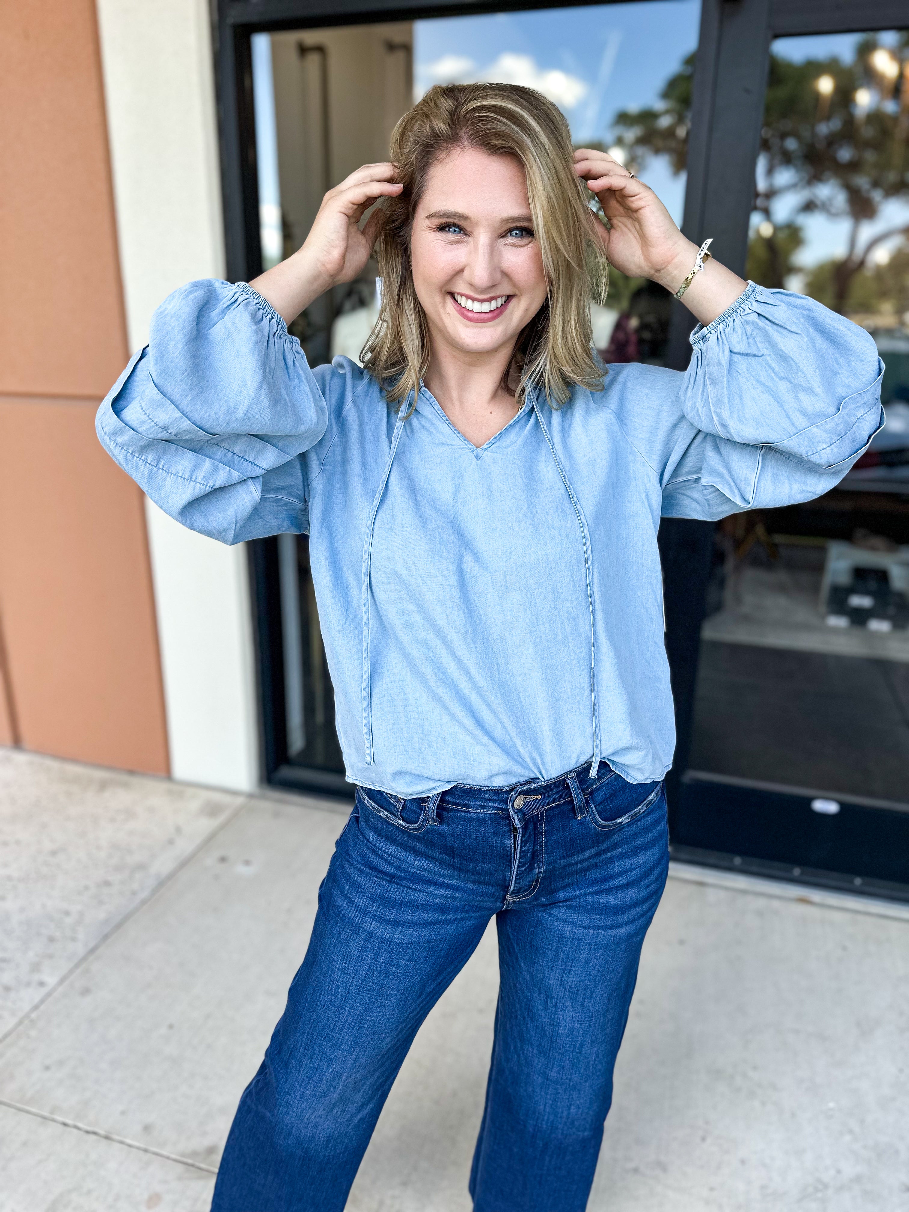 The Dreamy Denim Blouse-200 Fashion Blouses-FATE-July & June Women's Fashion Boutique Located in San Antonio, Texas