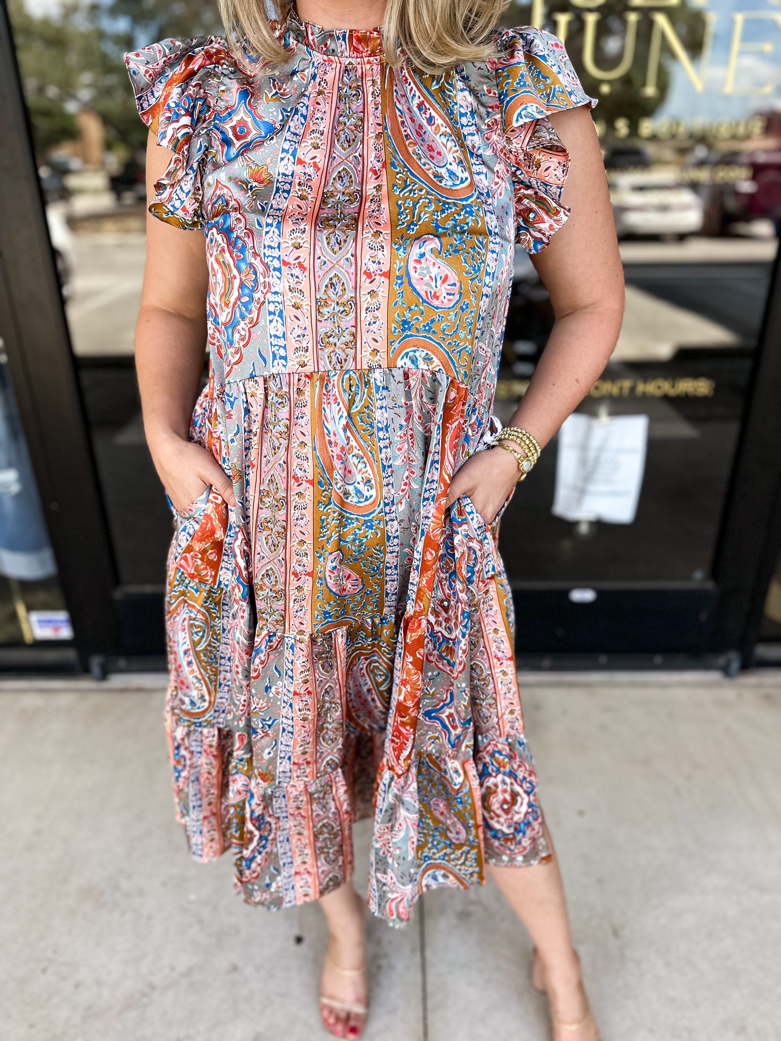 Paisley Beauty Midi Dress-500 Midi-PINCH-July & June Women's Fashion Boutique Located in San Antonio, Texas