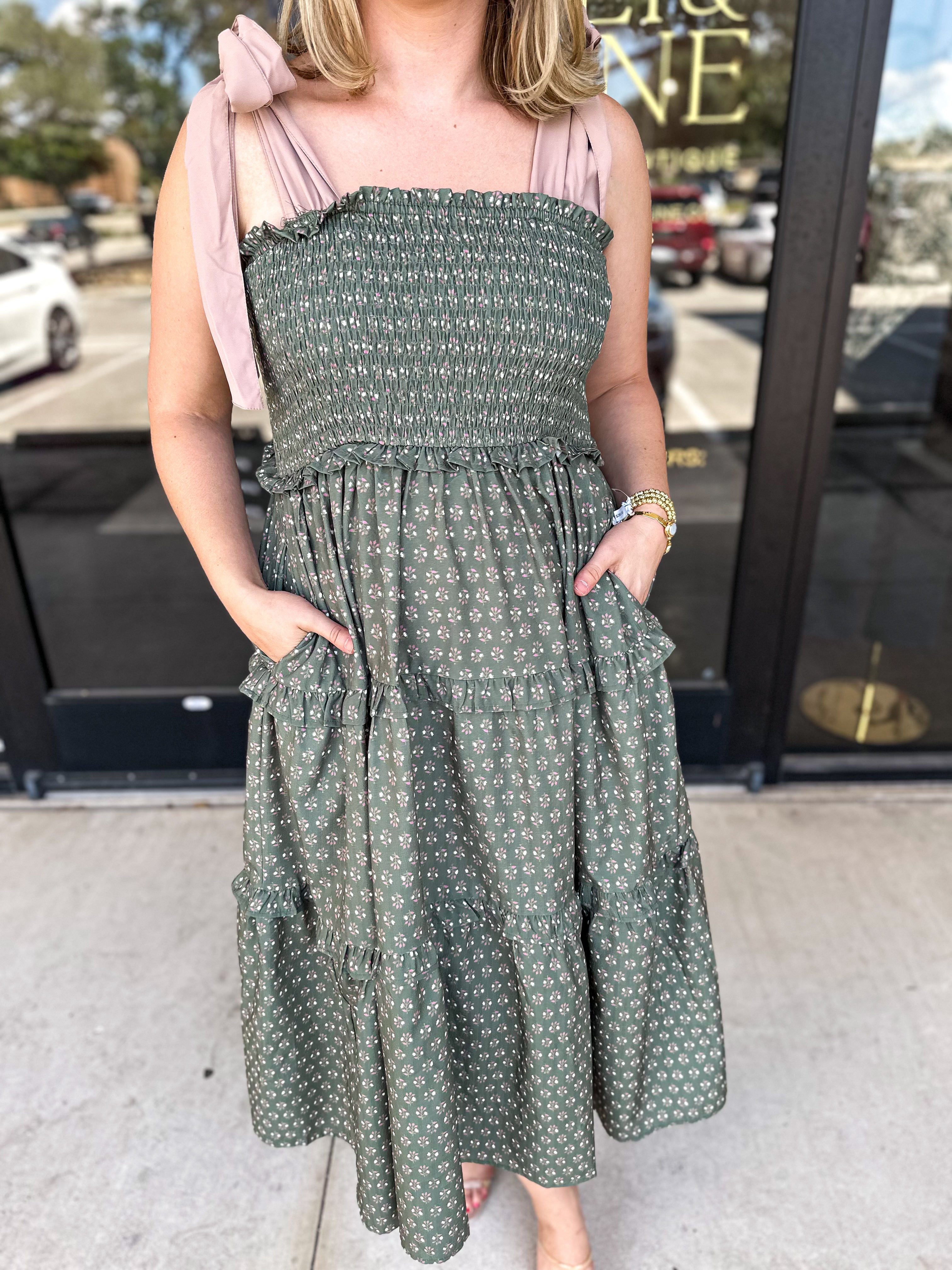 Fall Wonder Midi Dress - Olive-500 Midi-ENTRO-July & June Women's Fashion Boutique Located in San Antonio, Texas