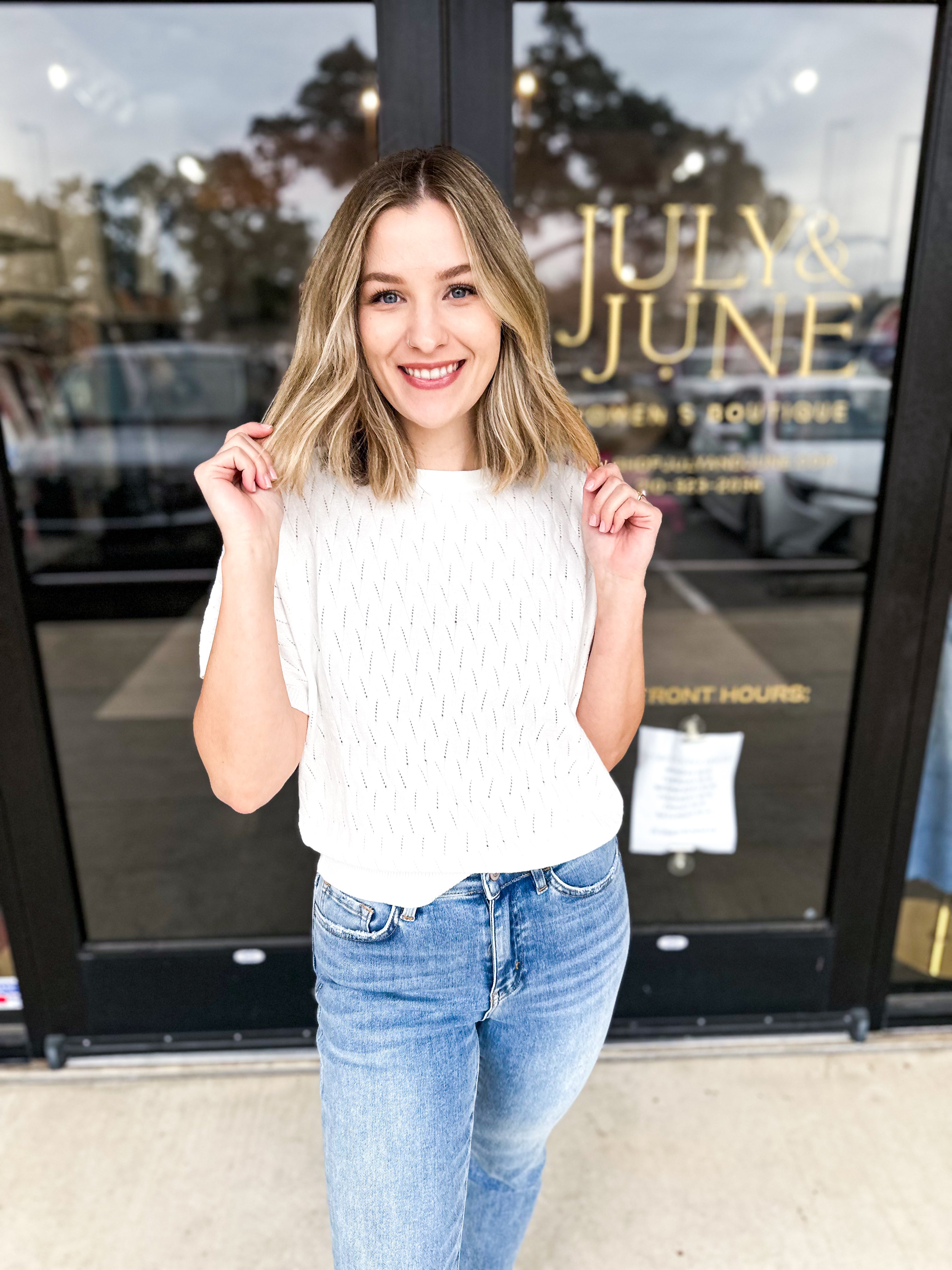 Pastel Knit Tee - Off White-230 Sweaters/Cardis-ALLIE ROSE-July & June Women's Fashion Boutique Located in San Antonio, Texas