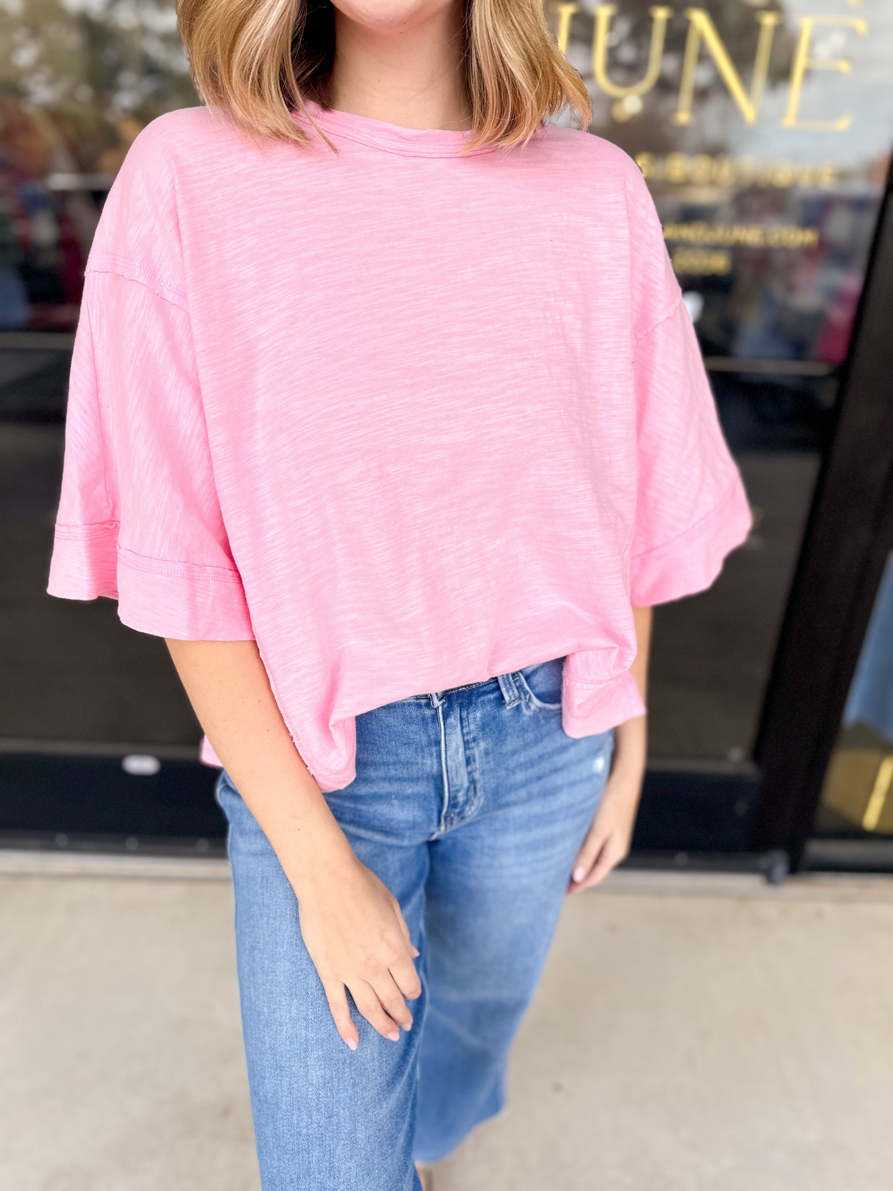 Oversized Casual Tee - Pink-210 Casual Blouses-JODIFL-July & June Women's Fashion Boutique Located in San Antonio, Texas