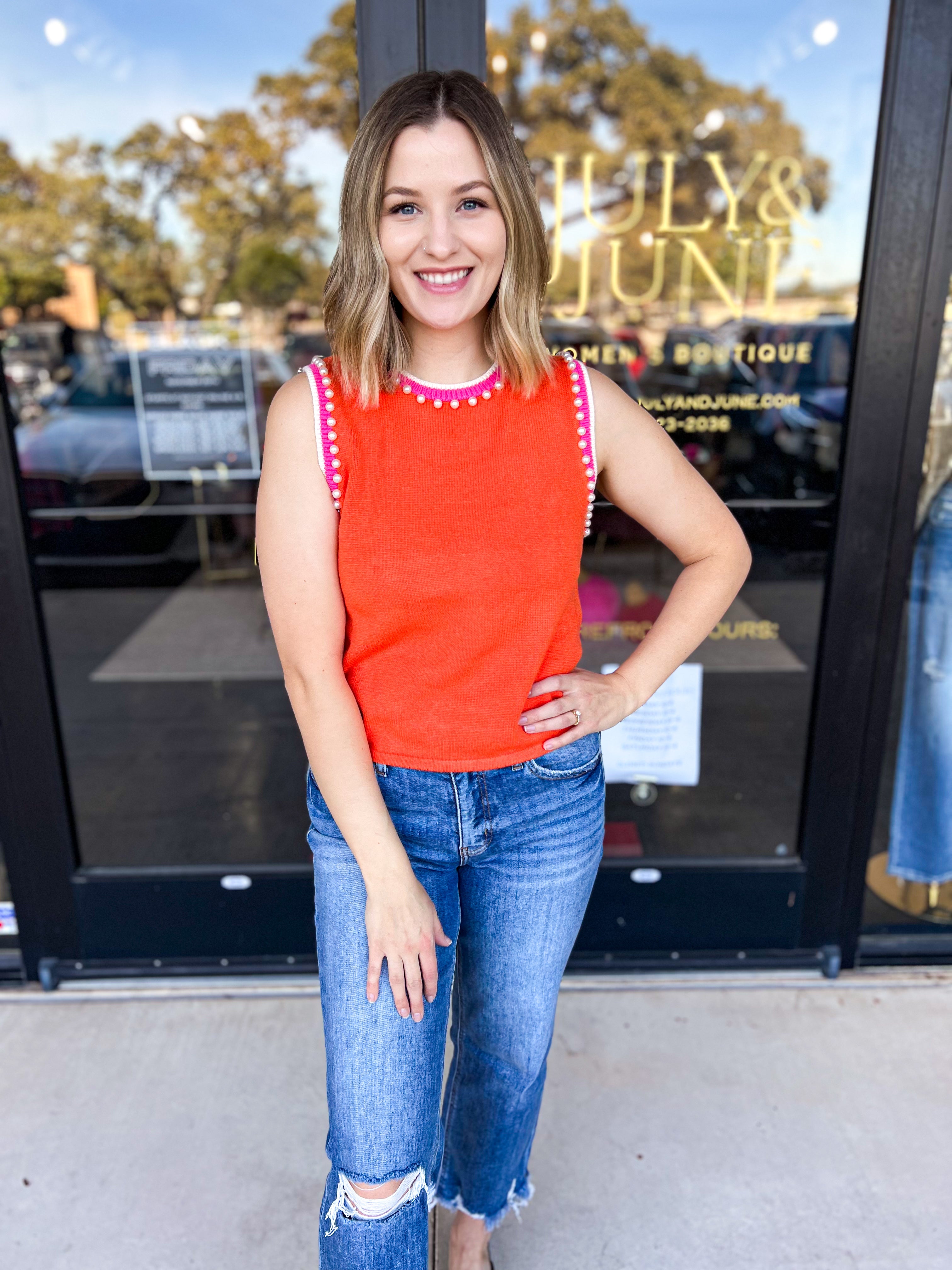 THML - Pink & Orange Sweater Tank-230 Sweaters/Cardis-THML-July & June Women's Fashion Boutique Located in San Antonio, Texas