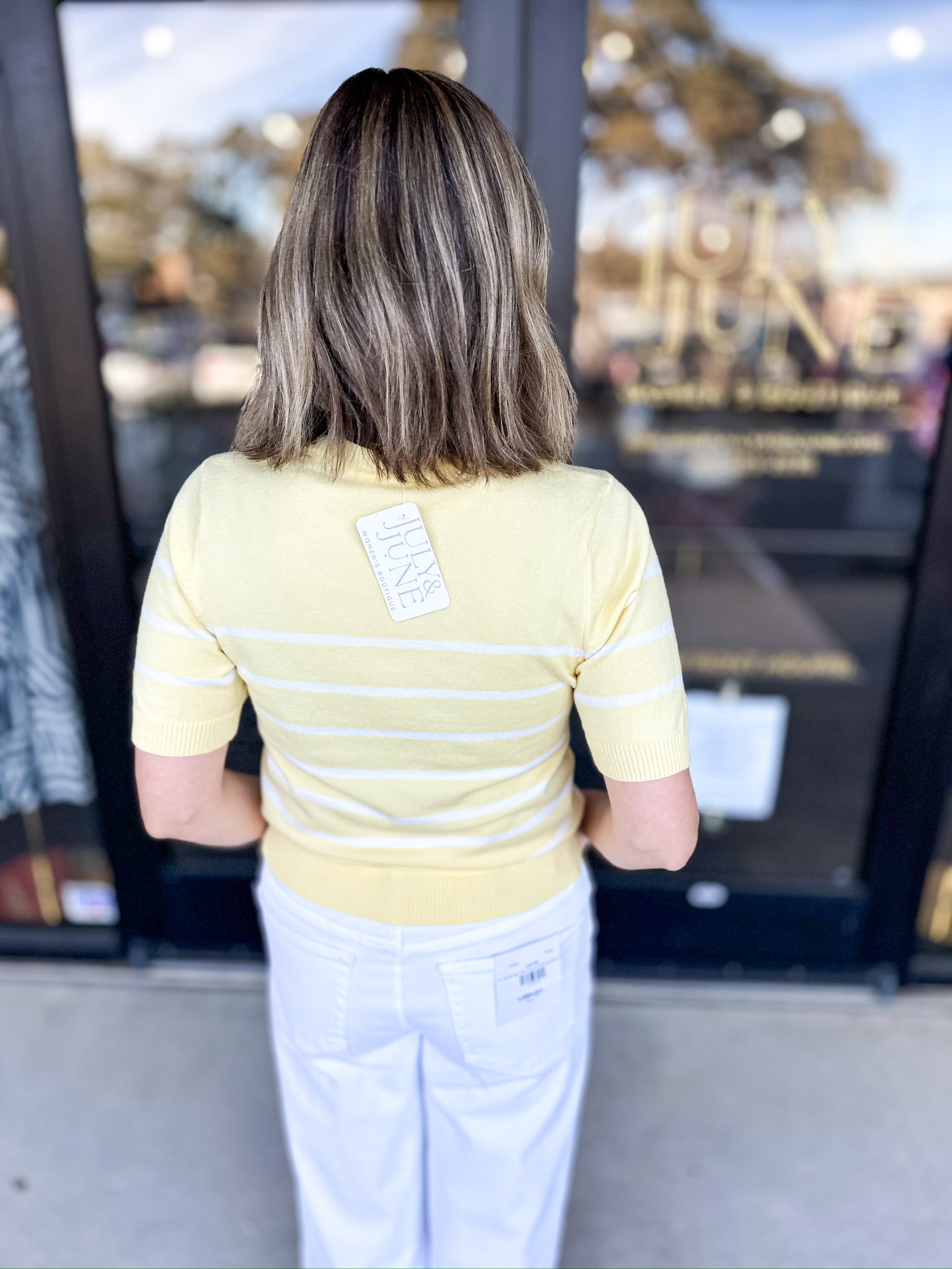 Springtime Short Sleeve Sweater Top - Lemon-230 Sweaters/Cardis-ALLIE ROSE-July & June Women's Fashion Boutique Located in San Antonio, Texas