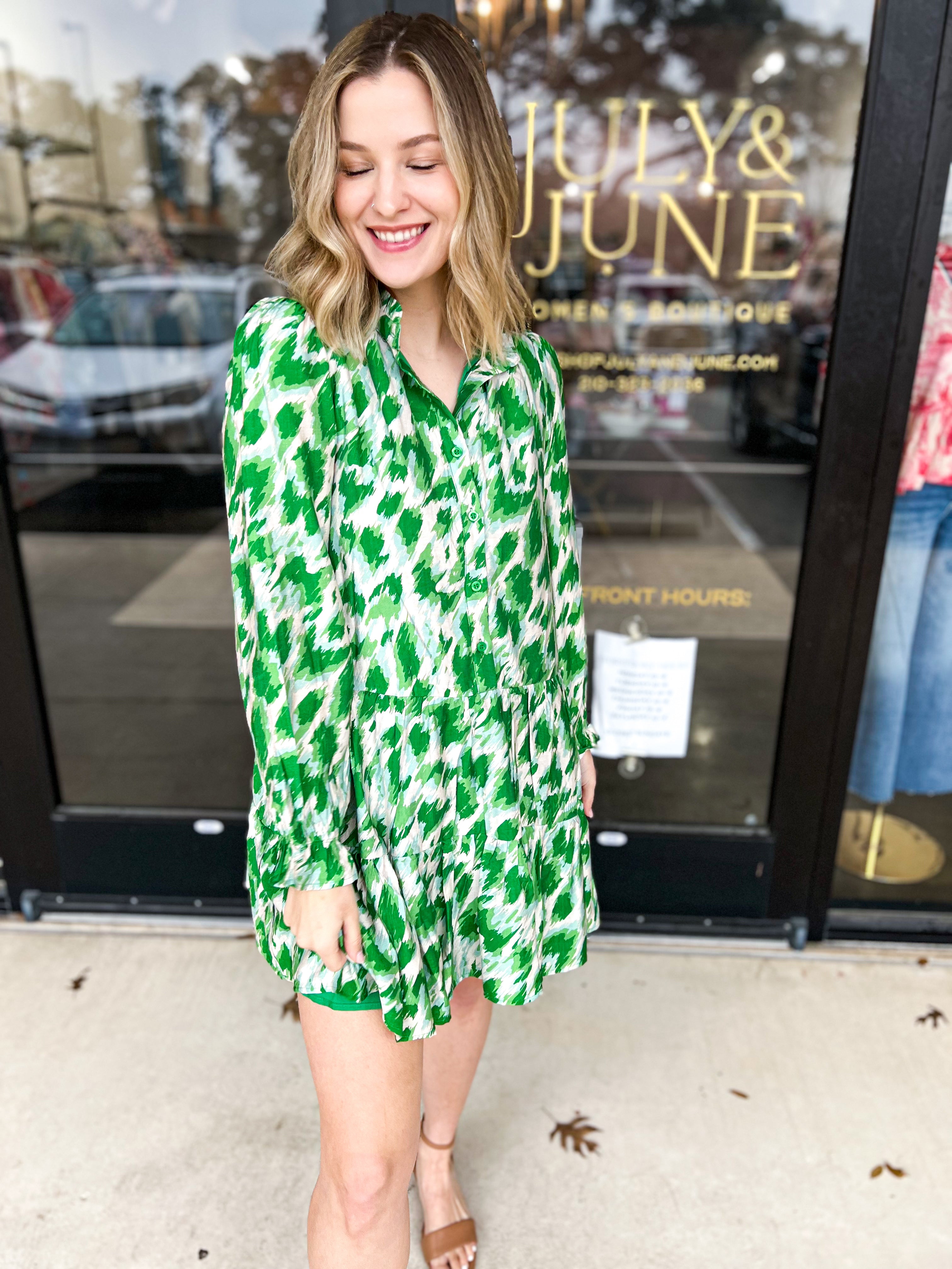 Watercolor Mini Dress - Green-510 Mini-TCEC-July & June Women's Fashion Boutique Located in San Antonio, Texas