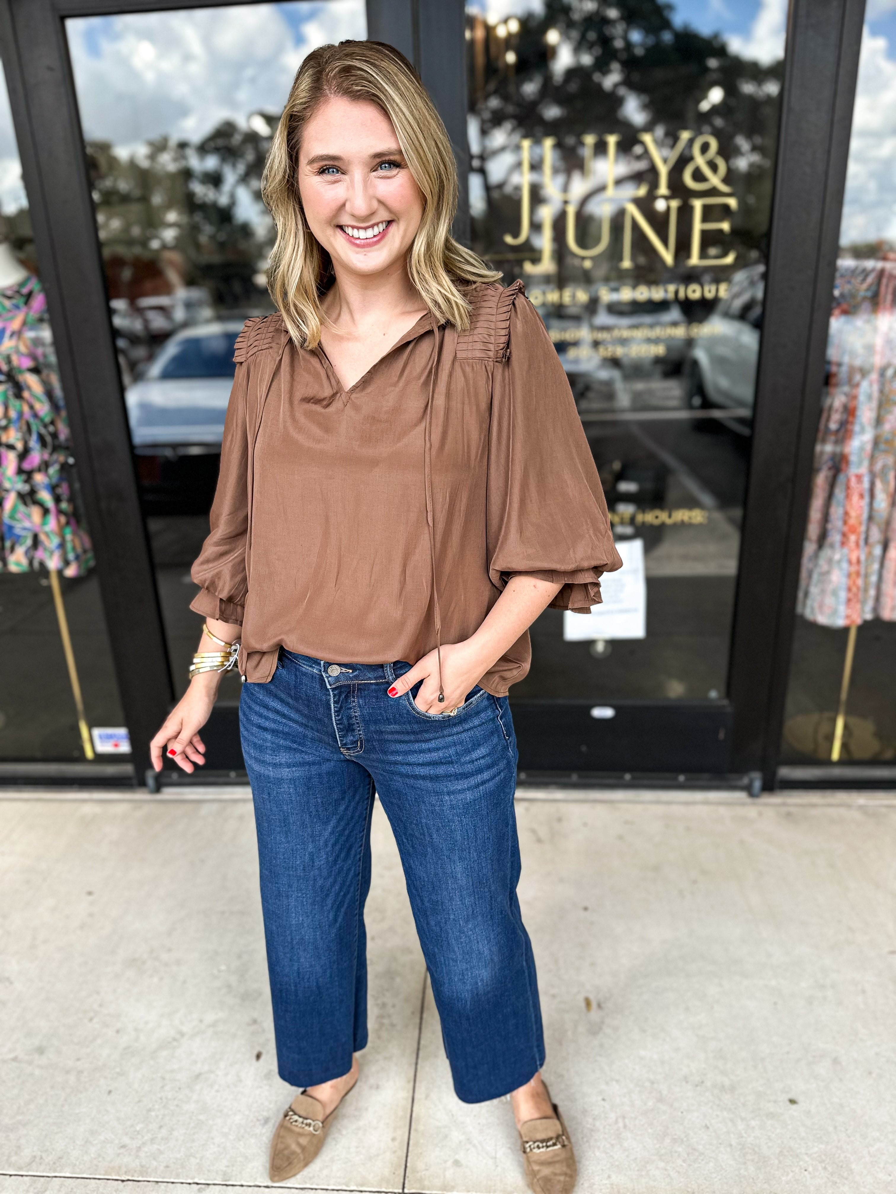 Falling For You Blouse - Mocha-200 Fashion Blouses-ENTRO-July & June Women's Fashion Boutique Located in San Antonio, Texas