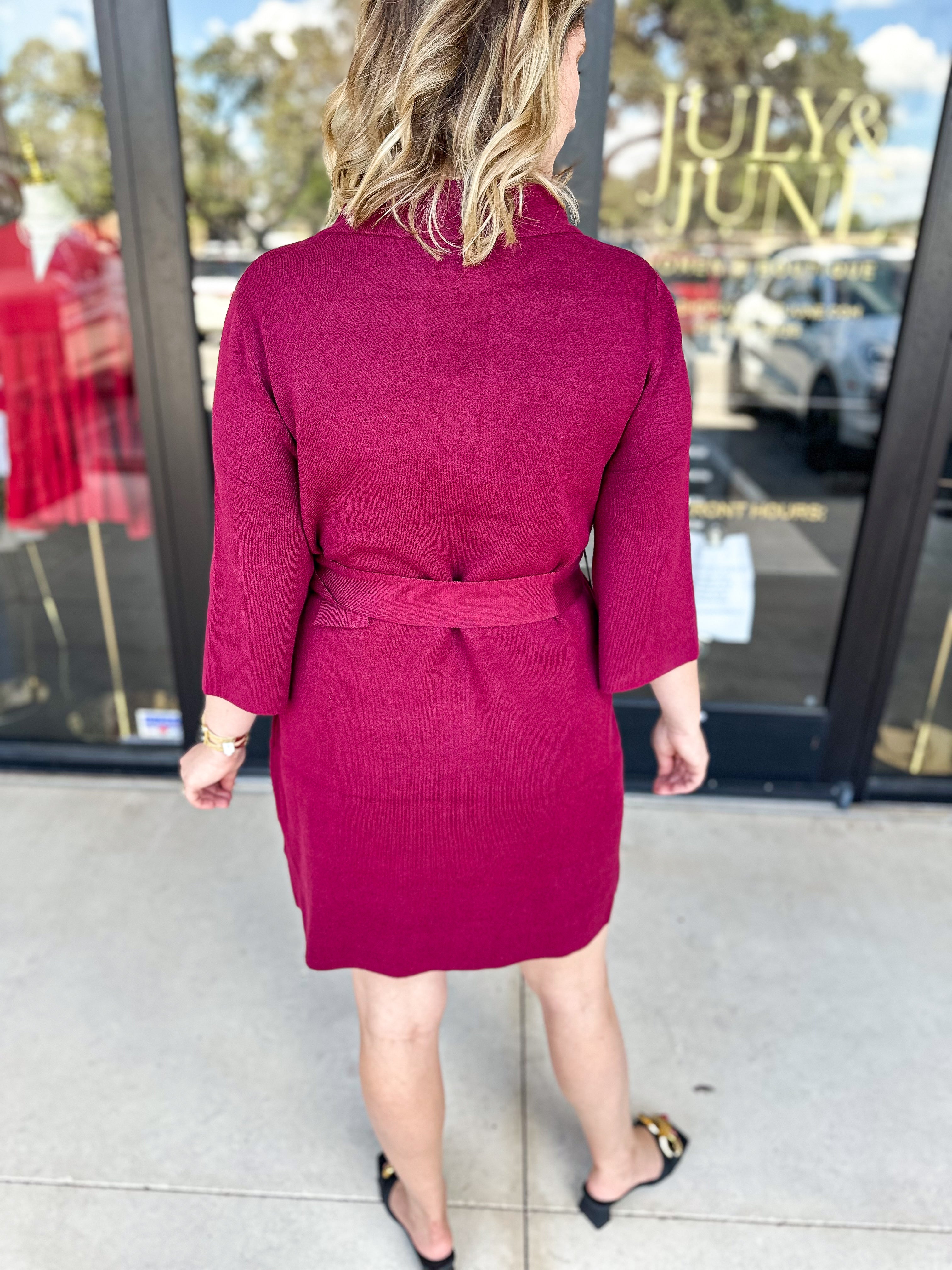 Merlot Belted Sweater Mini Dress-510 Mini-FATE-July & June Women's Fashion Boutique Located in San Antonio, Texas