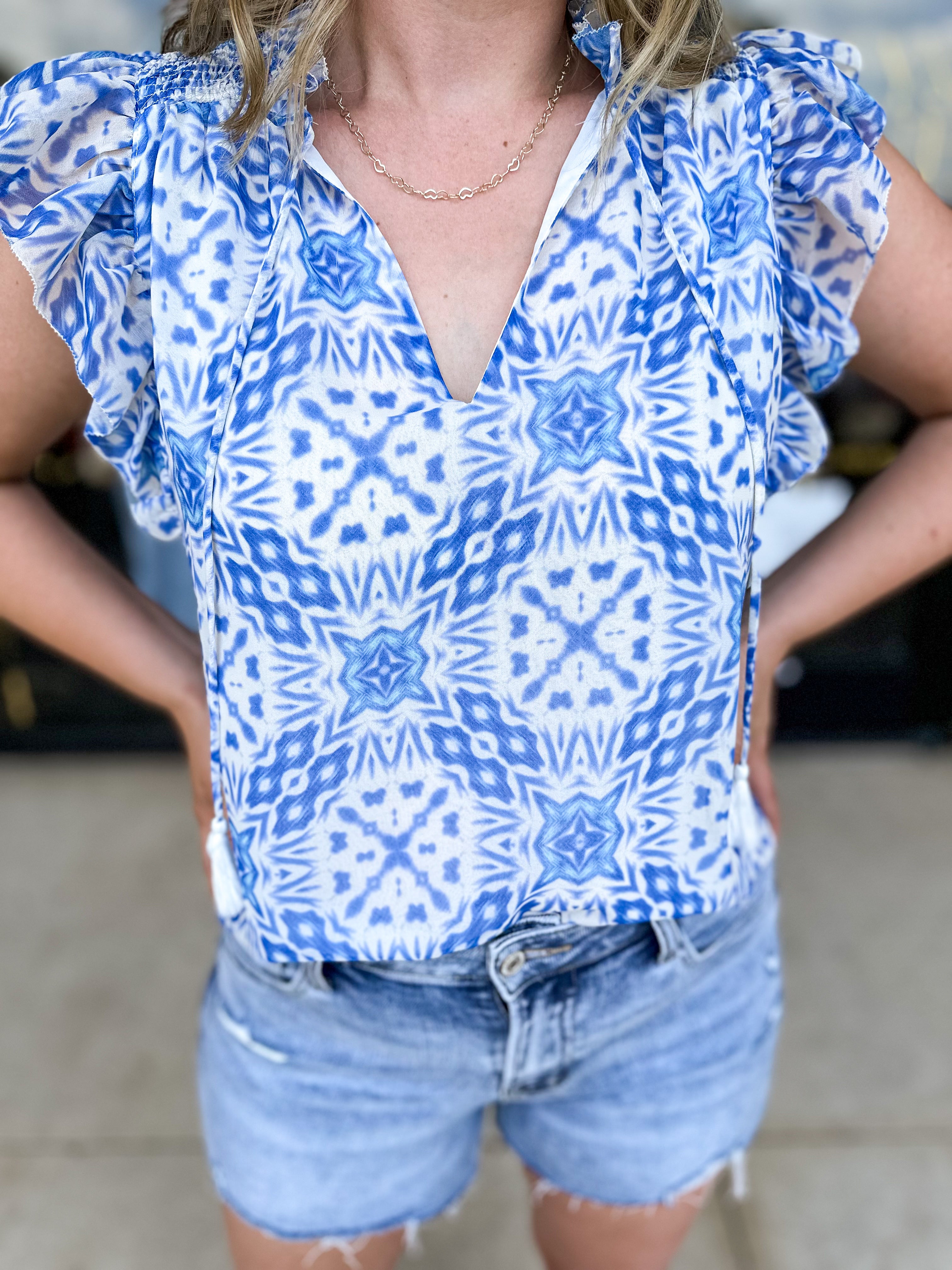 Summertime Blue Blouse-200 Fashion Blouses-OLIVACEOUS-July & June Women's Fashion Boutique Located in San Antonio, Texas