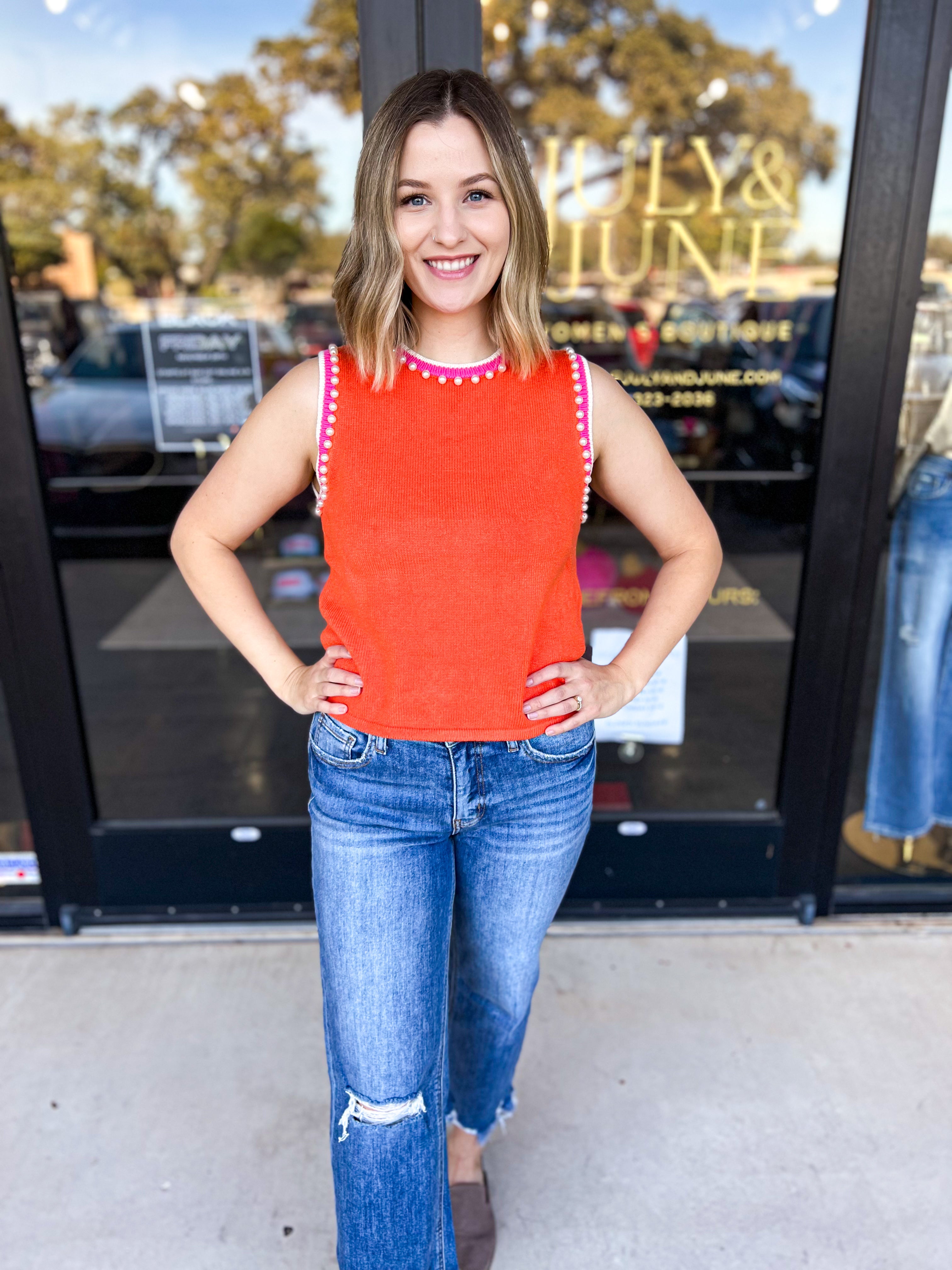 THML - Pink & Orange Sweater Tank-230 Sweaters/Cardis-THML-July & June Women's Fashion Boutique Located in San Antonio, Texas