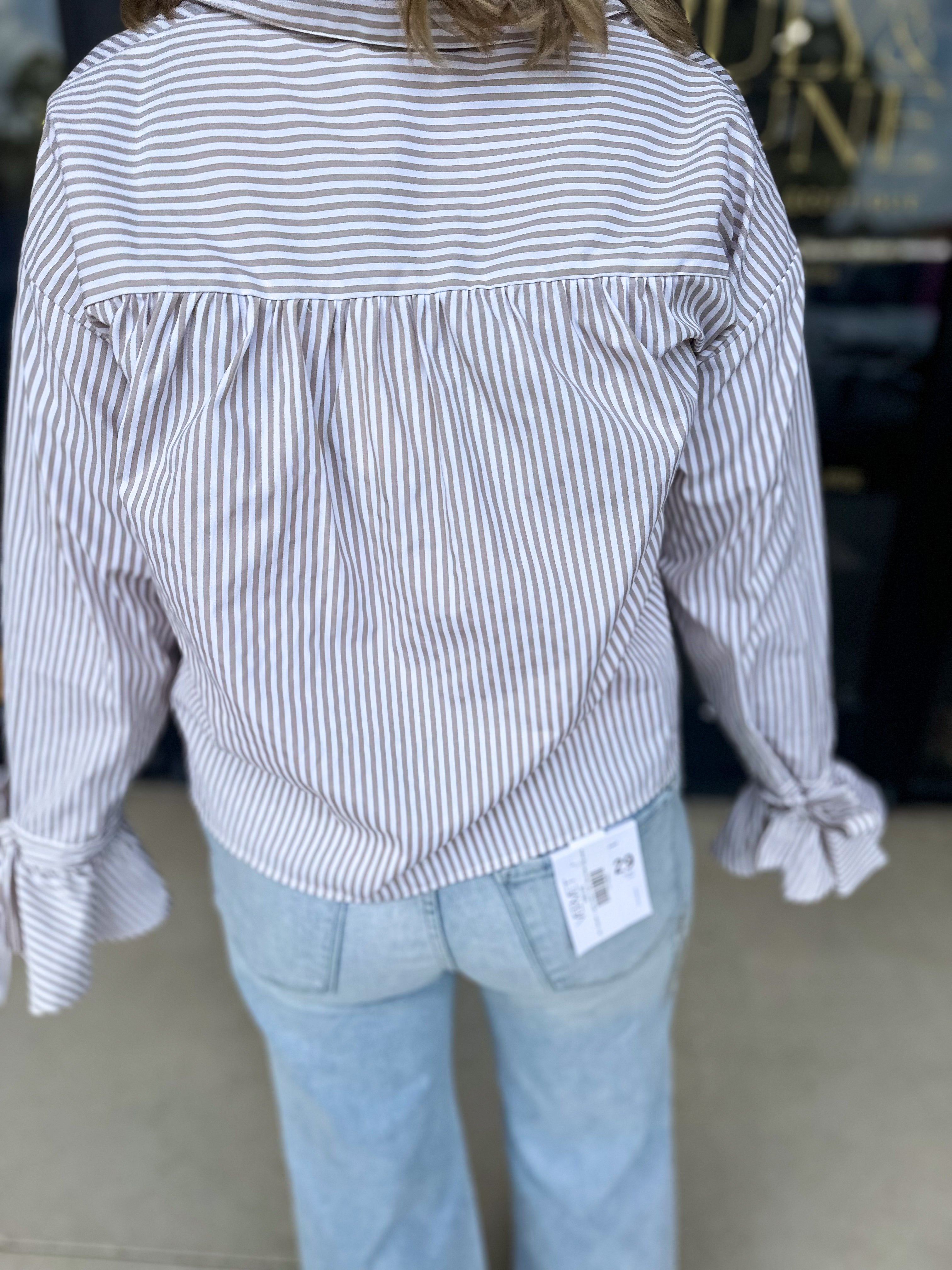 Peplum Sleeve Striped Blouse-200 Fashion Blouses-ABLE-July & June Women's Fashion Boutique Located in San Antonio, Texas