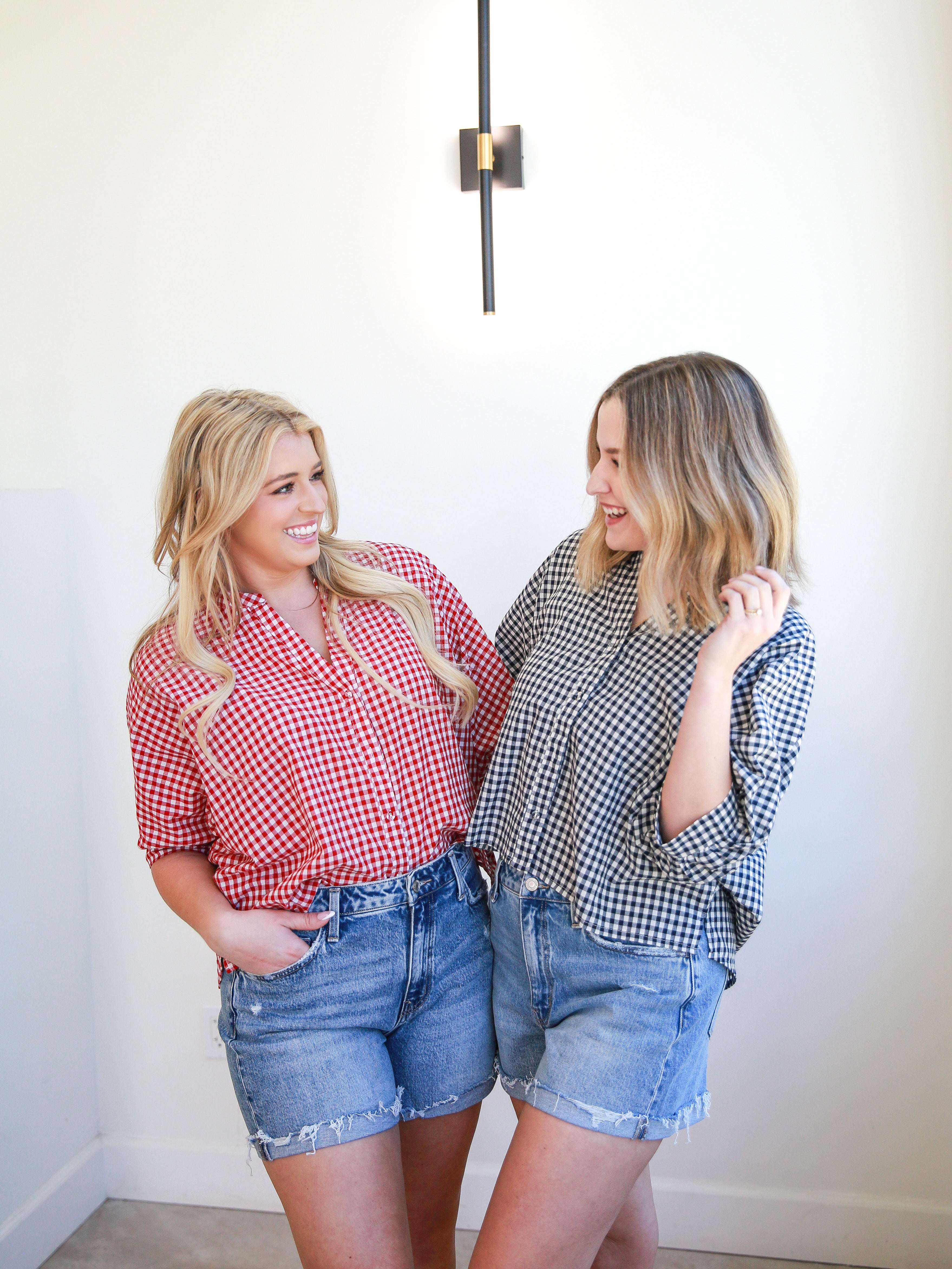 Gingham Sweetheart Blouse - Navy-200 Fashion Blouses-ALLIE ROSE-July & June Women's Fashion Boutique Located in San Antonio, Texas