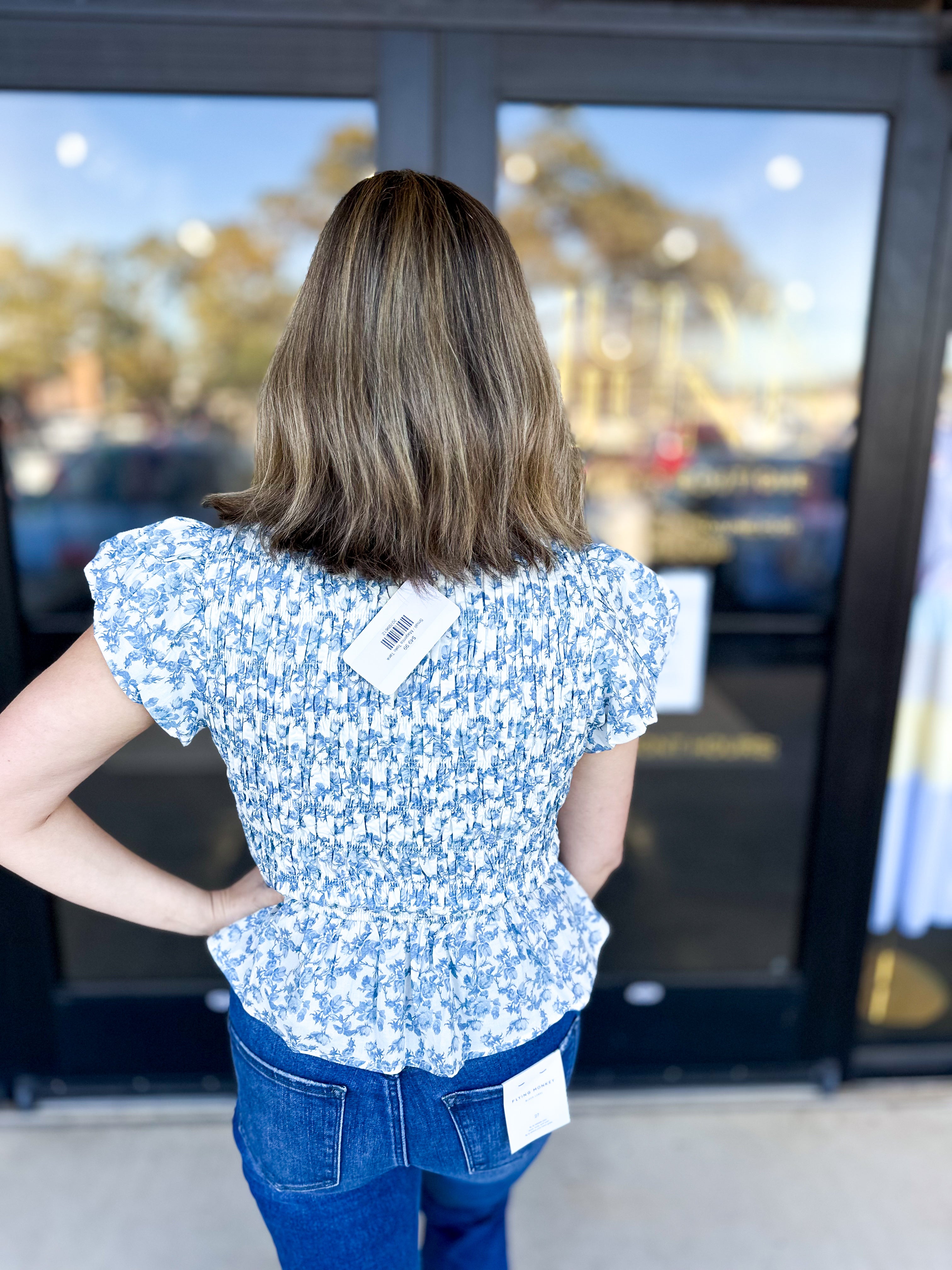 The Maine Blouse - Blue-200 Fashion Blouses-ENTRO-July & June Women's Fashion Boutique Located in San Antonio, Texas