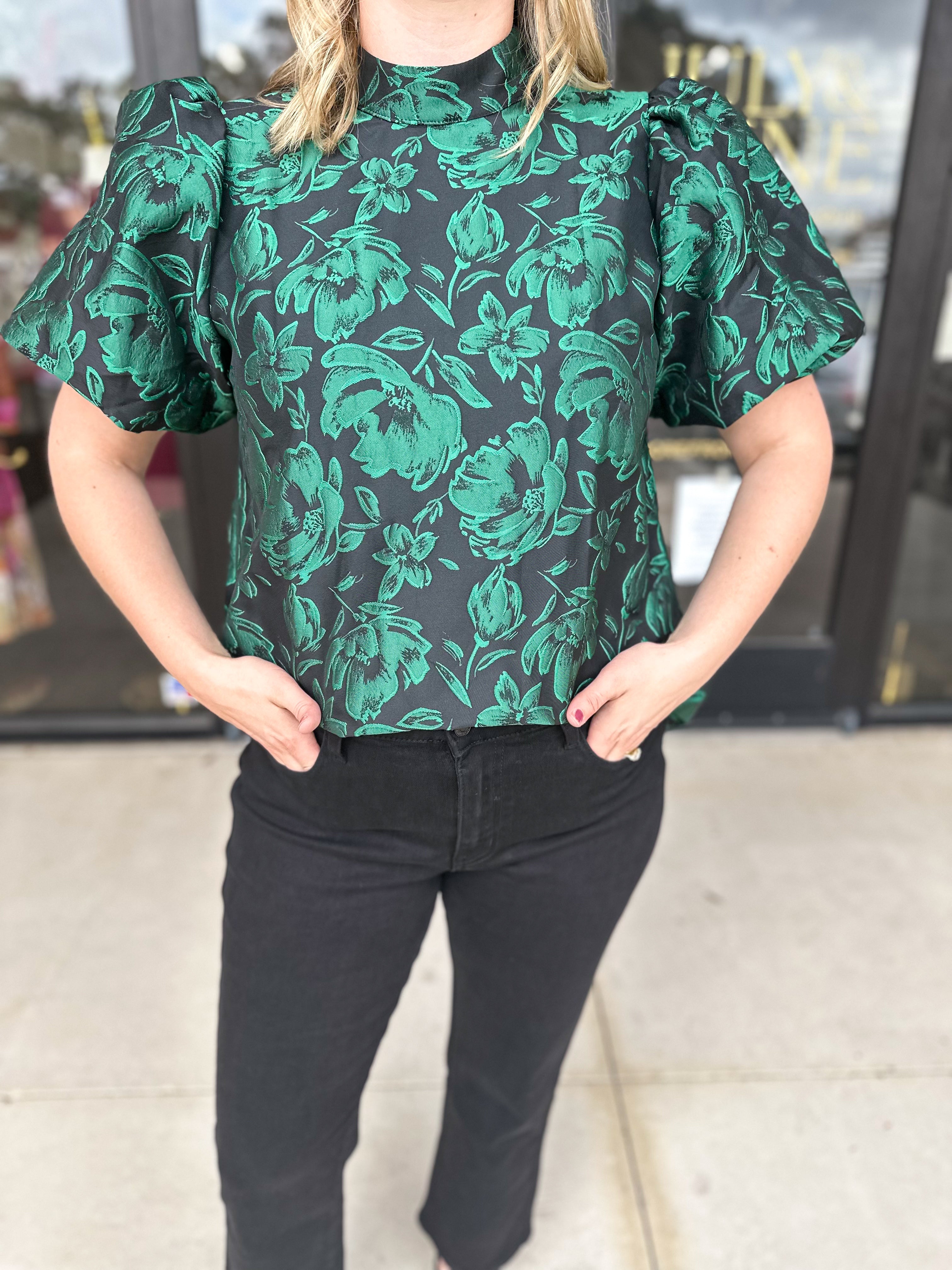 Mistletoe Green Blouse-200 Fashion Blouses-ENTRO-July & June Women's Fashion Boutique Located in San Antonio, Texas