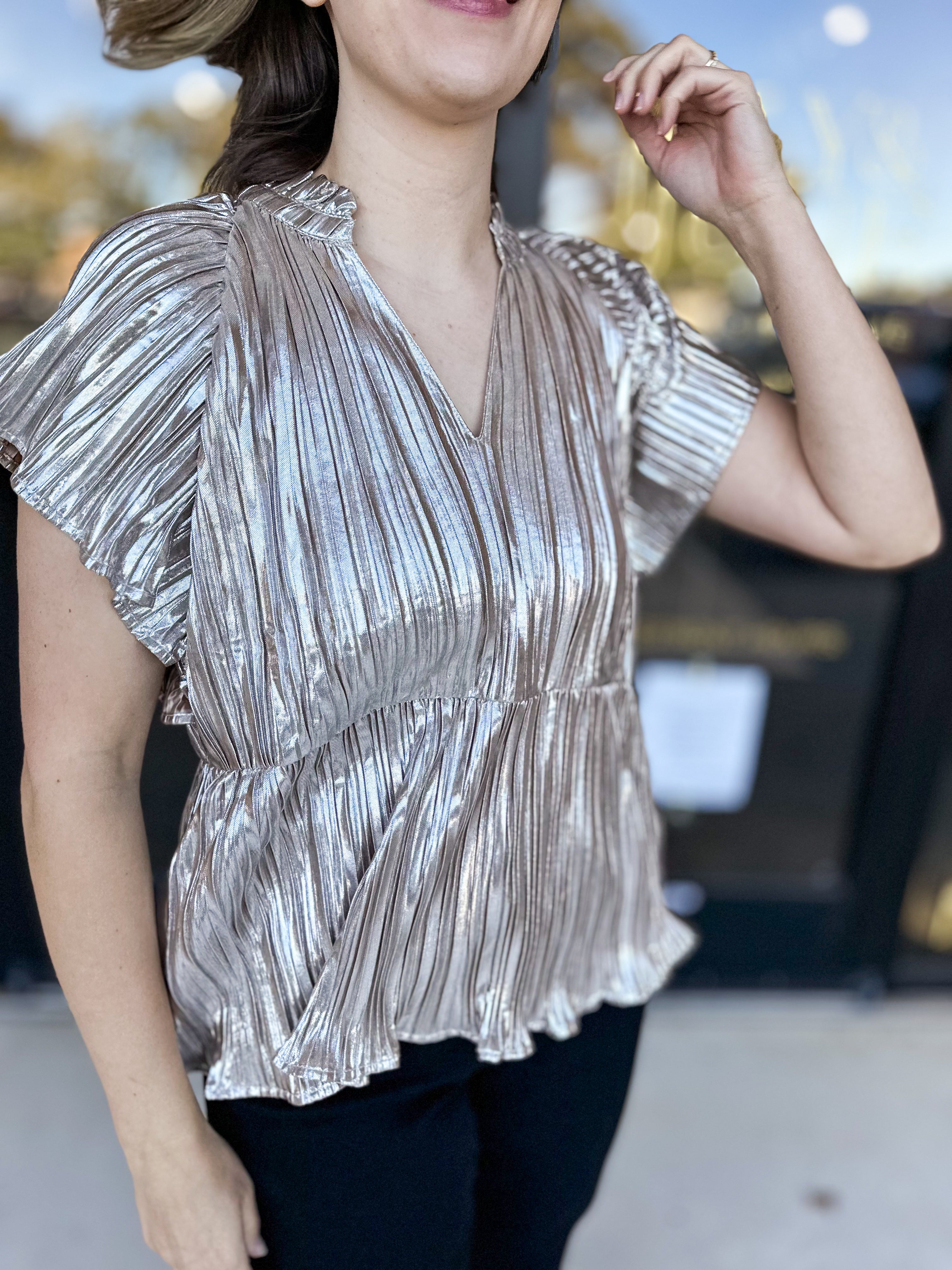 THML - Champagne Party Blouse-200 Fashion Blouses-THML-July & June Women's Fashion Boutique Located in San Antonio, Texas