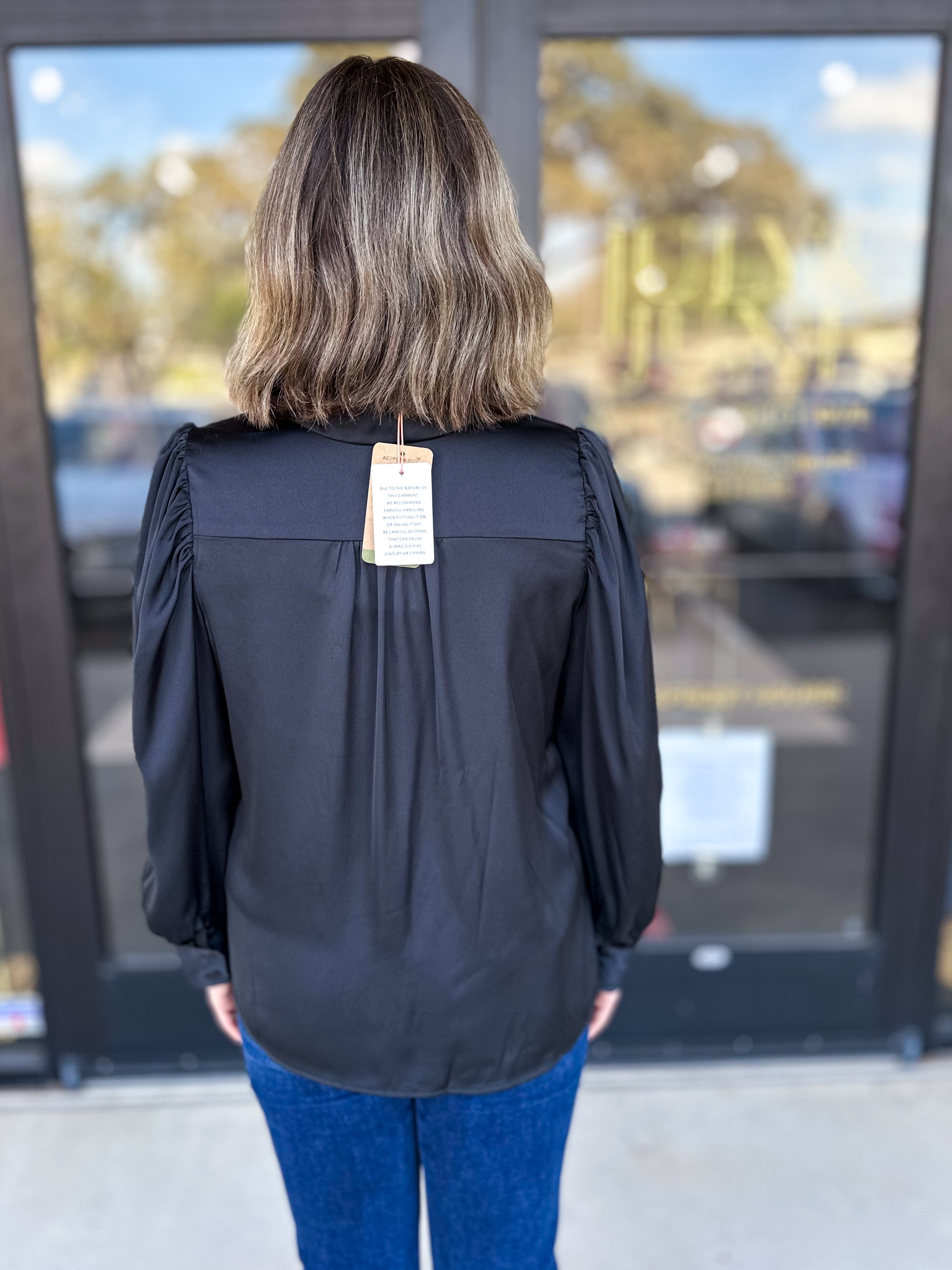 Feminine Collared Blouse - Black-200 Fashion Blouses-SKIES ARE BLUE-July & June Women's Fashion Boutique Located in San Antonio, Texas