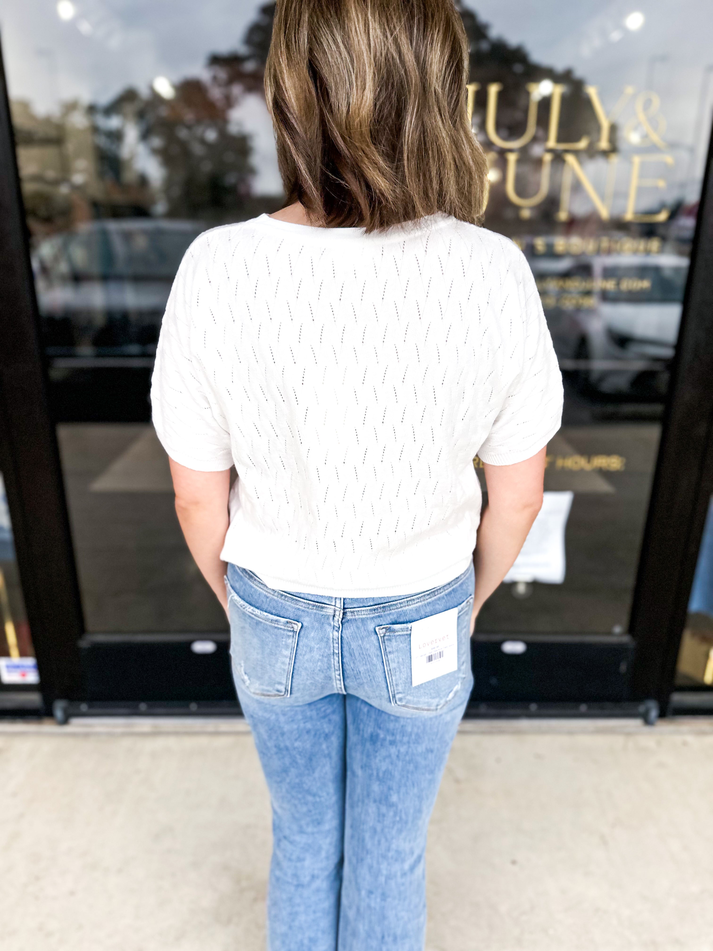 Pastel Knit Tee - Off White-230 Sweaters/Cardis-ALLIE ROSE-July & June Women's Fashion Boutique Located in San Antonio, Texas