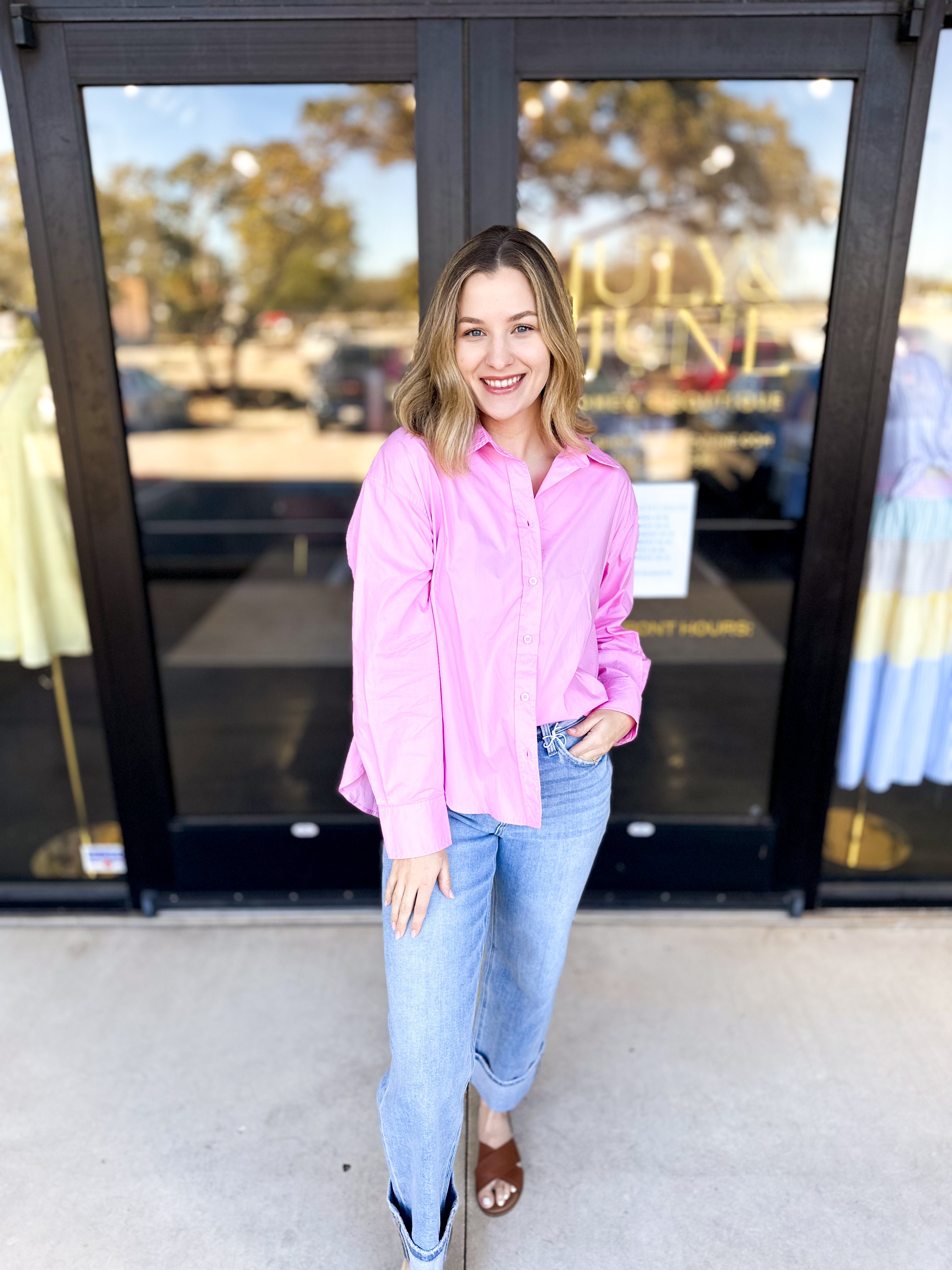 Your Best Friend Button Down Blouse - Pink-200 Fashion Blouses-SKIES ARE BLUE-July & June Women's Fashion Boutique Located in San Antonio, Texas