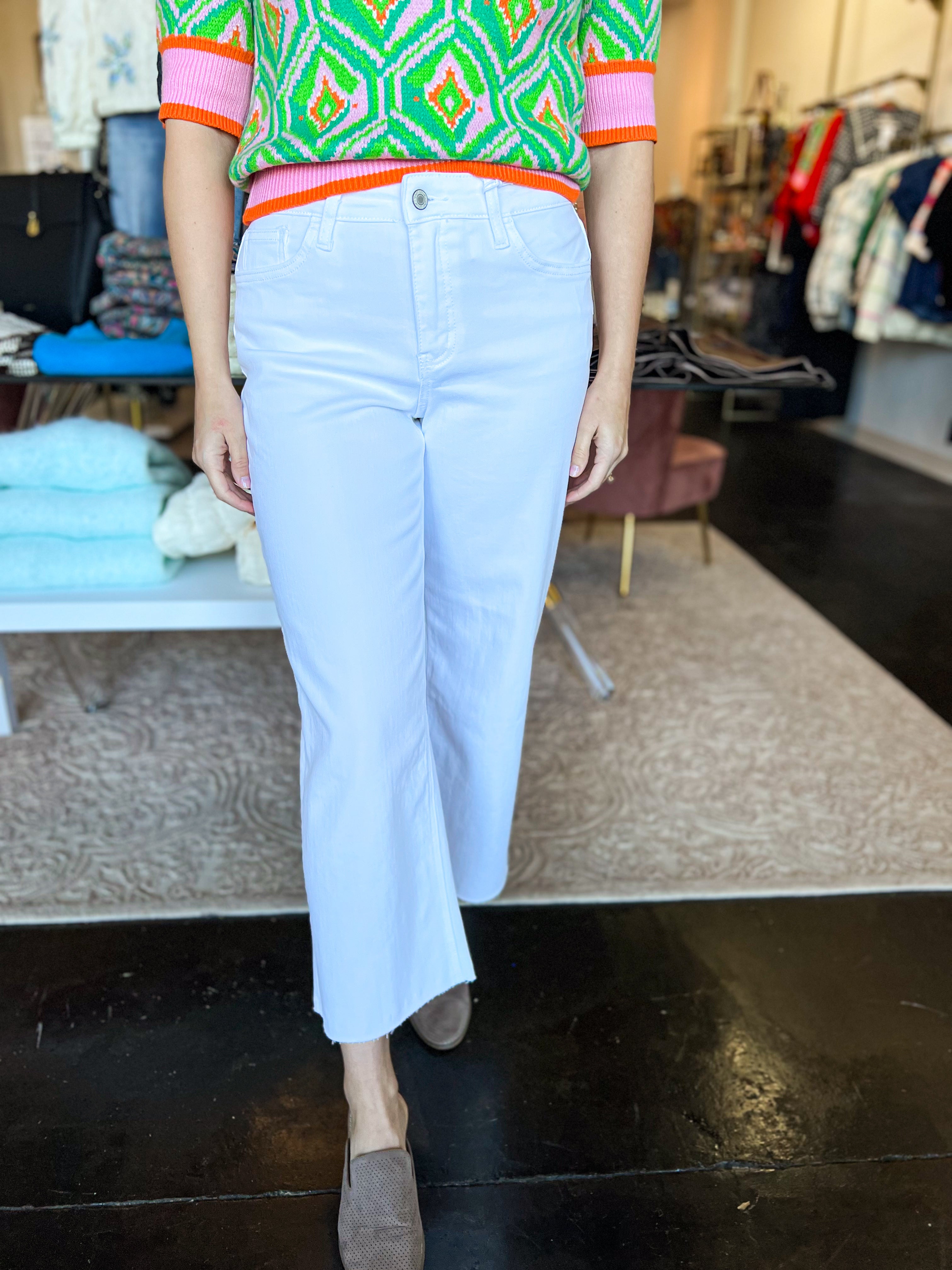 Vervet HigH Rise Cropped Wide Leg White Jeans-400 Pants-VEVERT BY FLYING MONKEY-July & June Women's Fashion Boutique Located in San Antonio, Texas