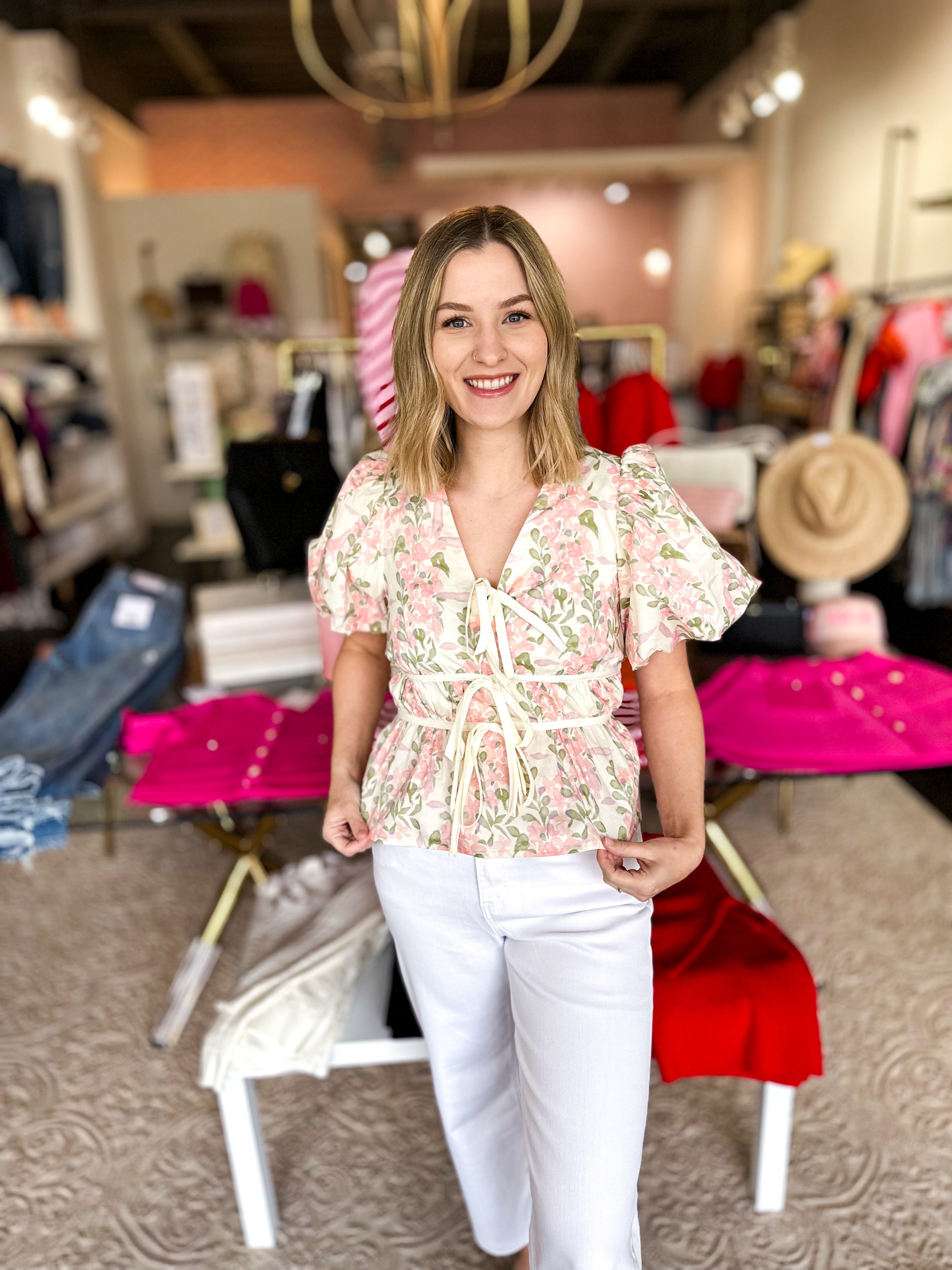 Springtime Garden Blouse-200 Fashion Blouses-ENTRO-July & June Women's Fashion Boutique Located in San Antonio, Texas