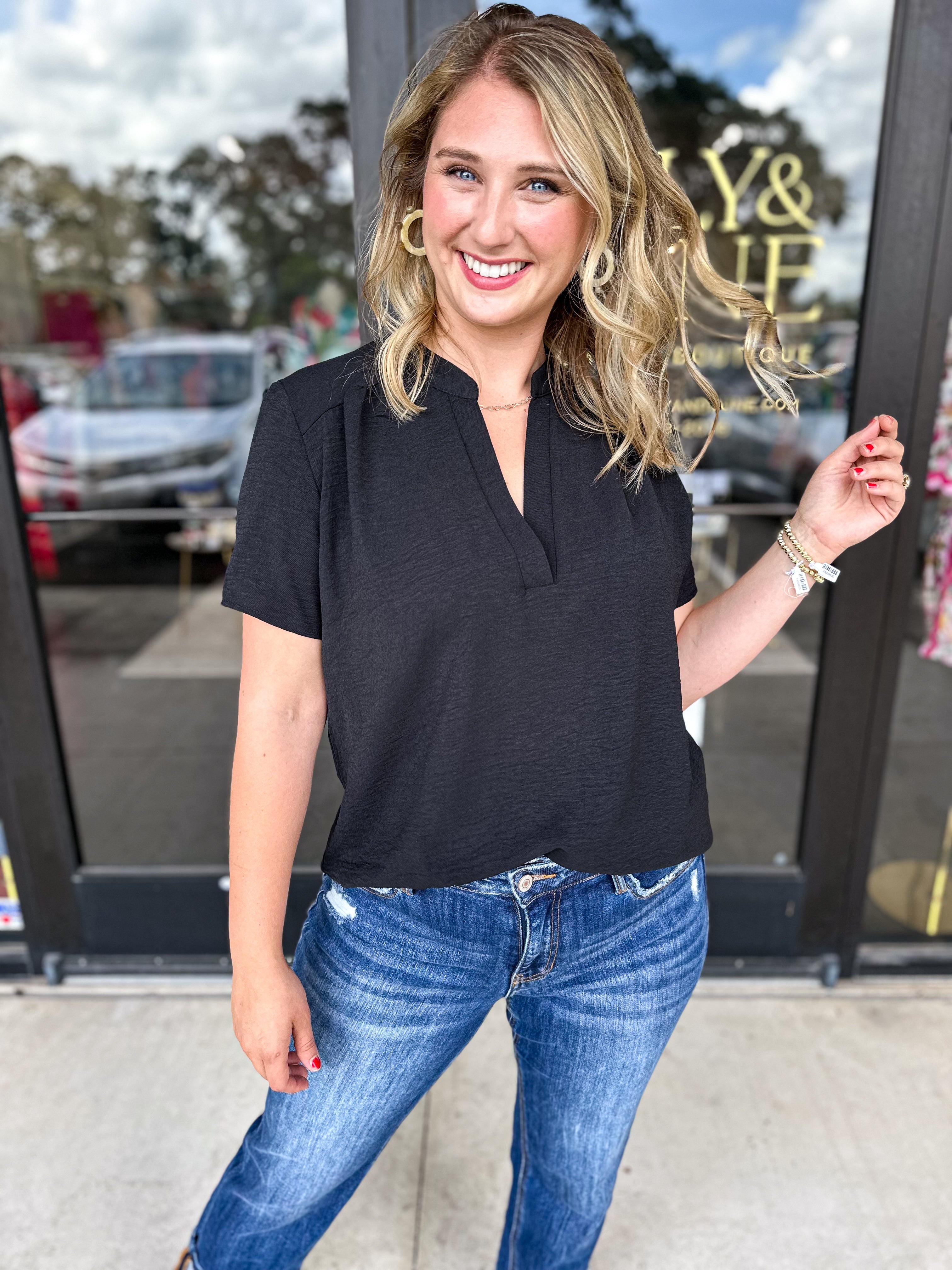 The Classic Cut Blouse - Black-200 Fashion Blouses-ENTRO-July & June Women's Fashion Boutique Located in San Antonio, Texas