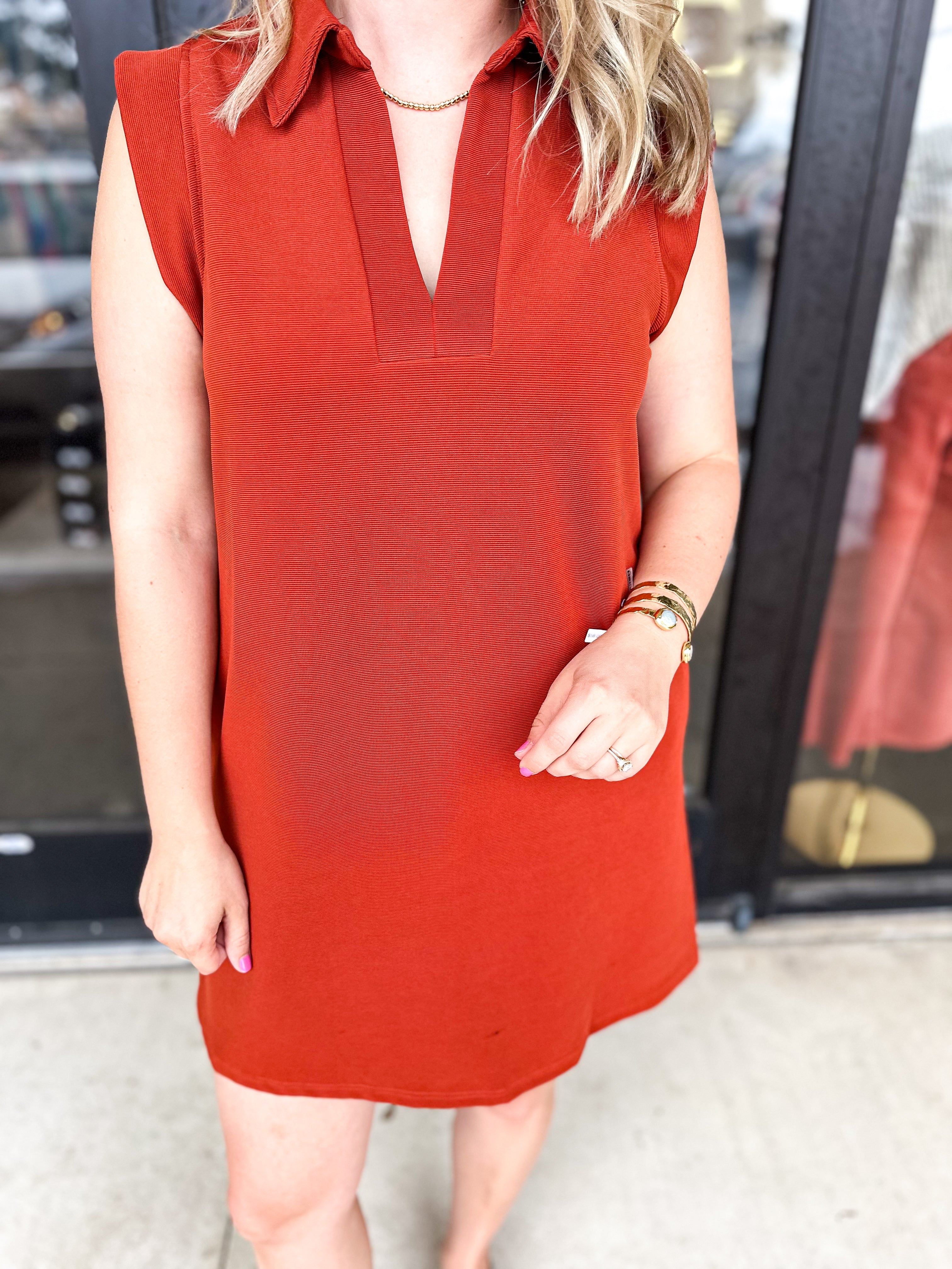 Rust Collared Mini Dress-510 Mini-ENTRO-July & June Women's Fashion Boutique Located in San Antonio, Texas