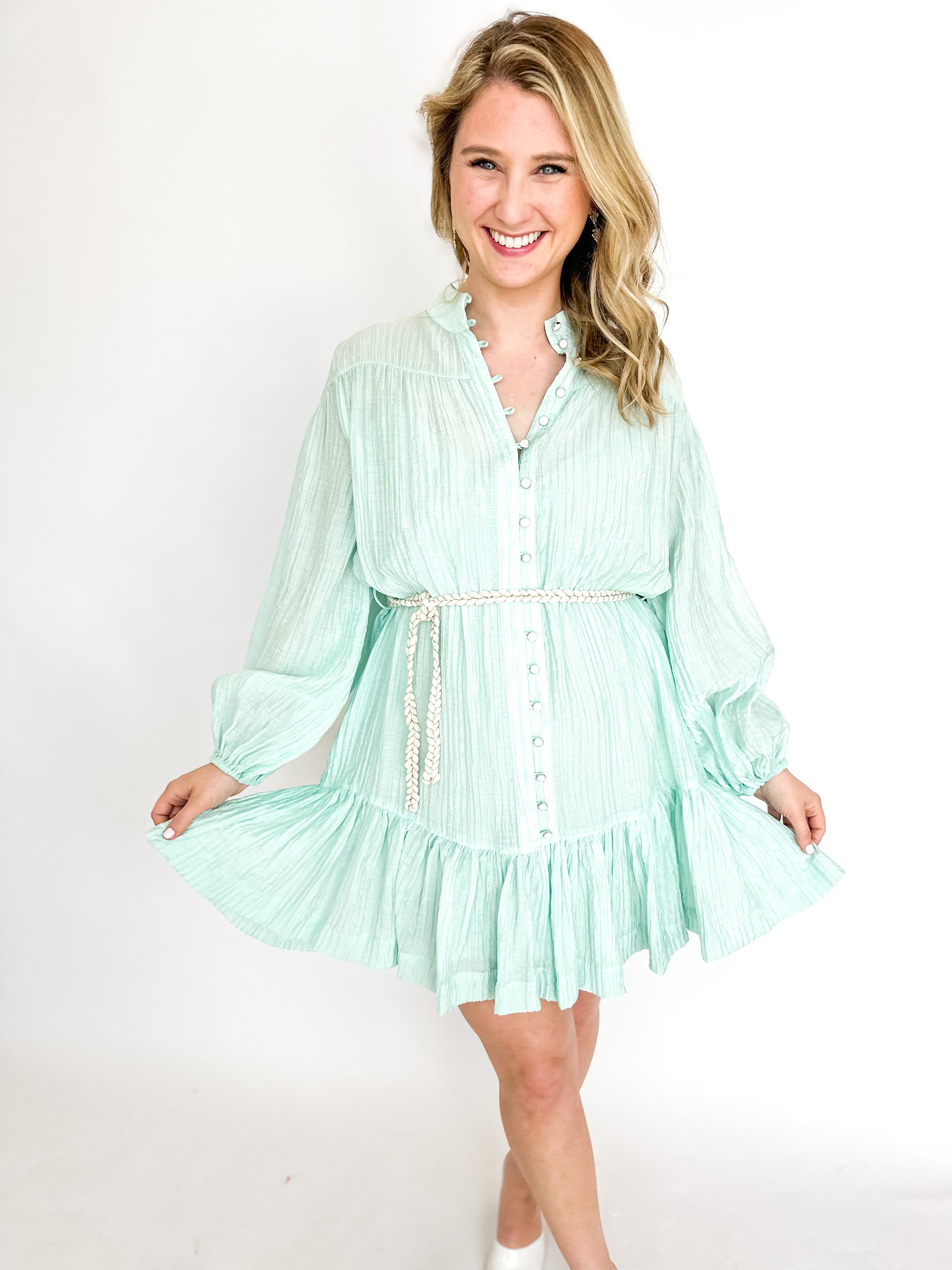 Belted Mini Dress - Mint-510 Mini-OLIVACEOUS-July & June Women's Fashion Boutique Located in San Antonio, Texas