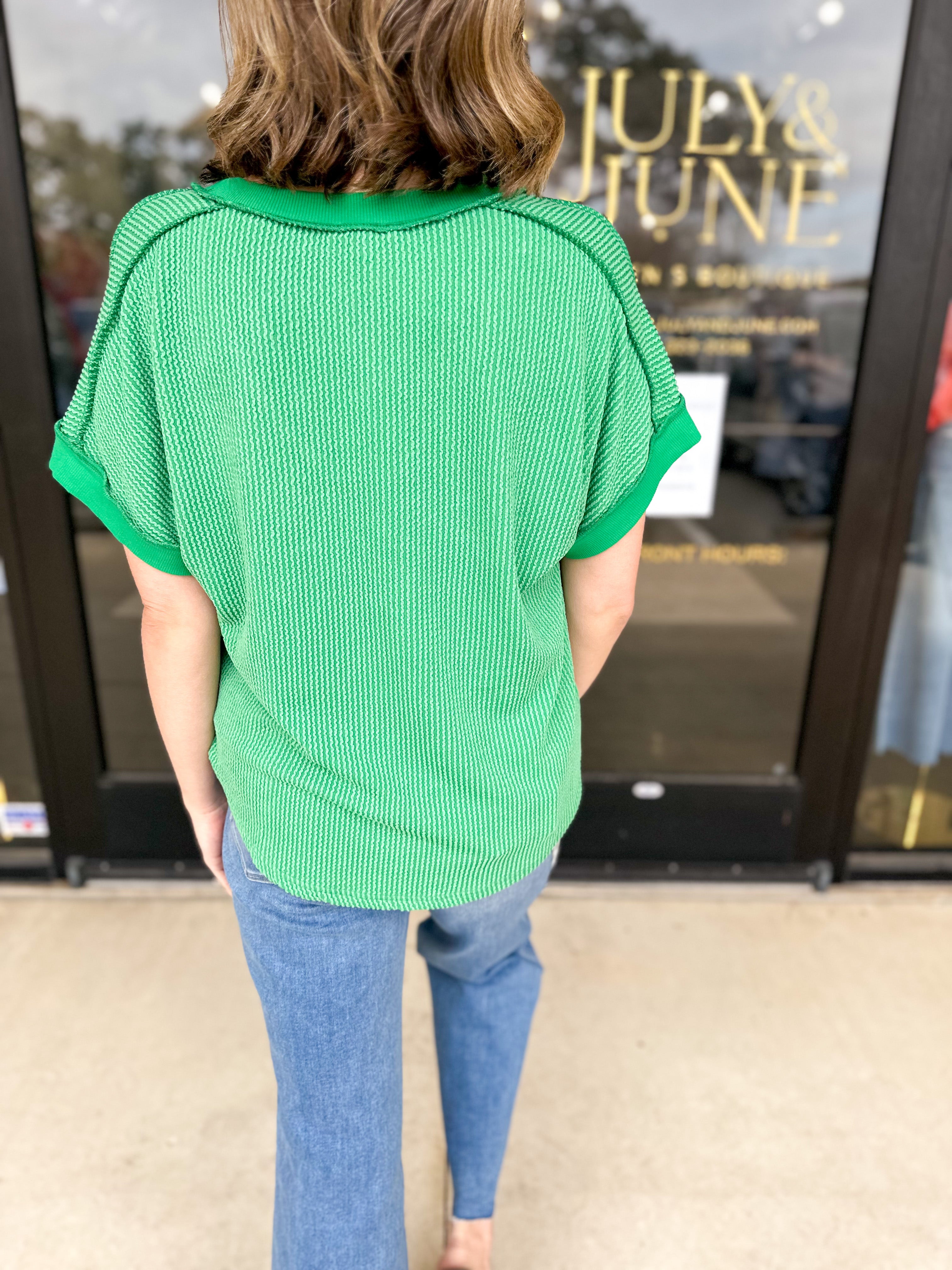 The Sadie Tee - Kelly Green-210 Casual Blouses-JODIFL-July & June Women's Fashion Boutique Located in San Antonio, Texas