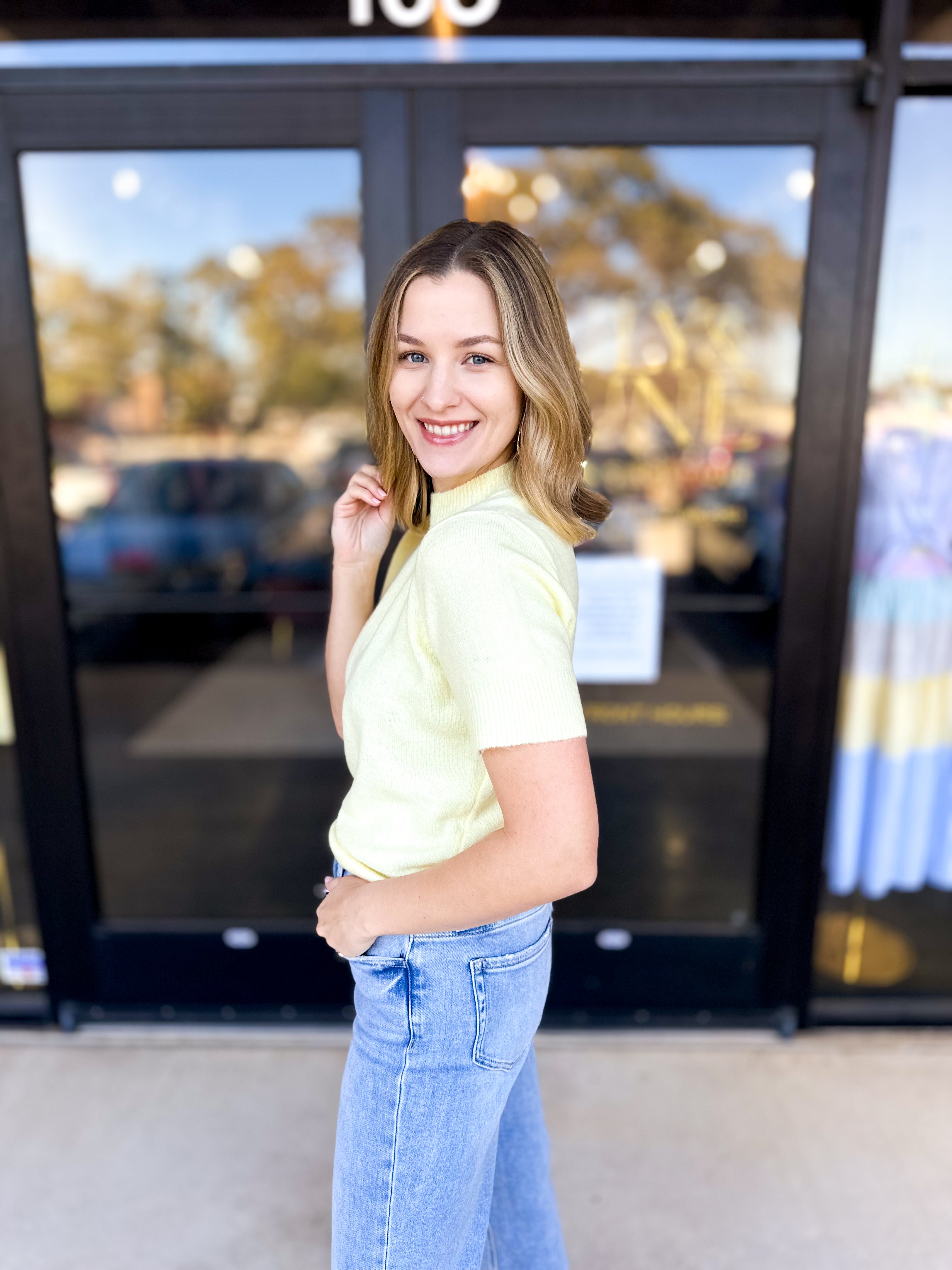 A Pastel Affair Knit Tee - Yellow-230 Sweaters/Cardis-PINCH-July & June Women's Fashion Boutique Located in San Antonio, Texas