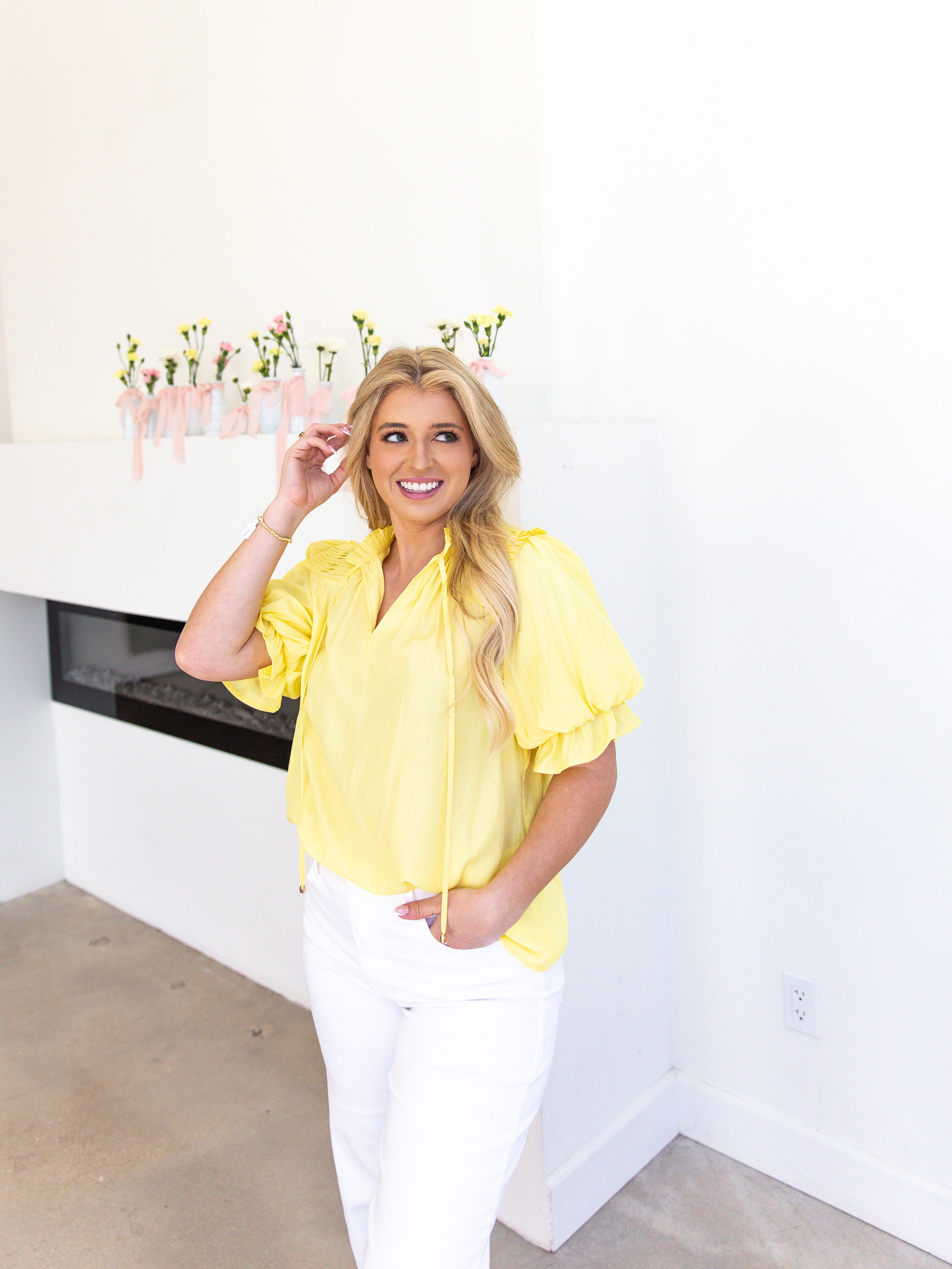 Elevated Everyday Blouse - Sunshine Yellow-200 Fashion Blouses-ENTRO-July & June Women's Fashion Boutique Located in San Antonio, Texas