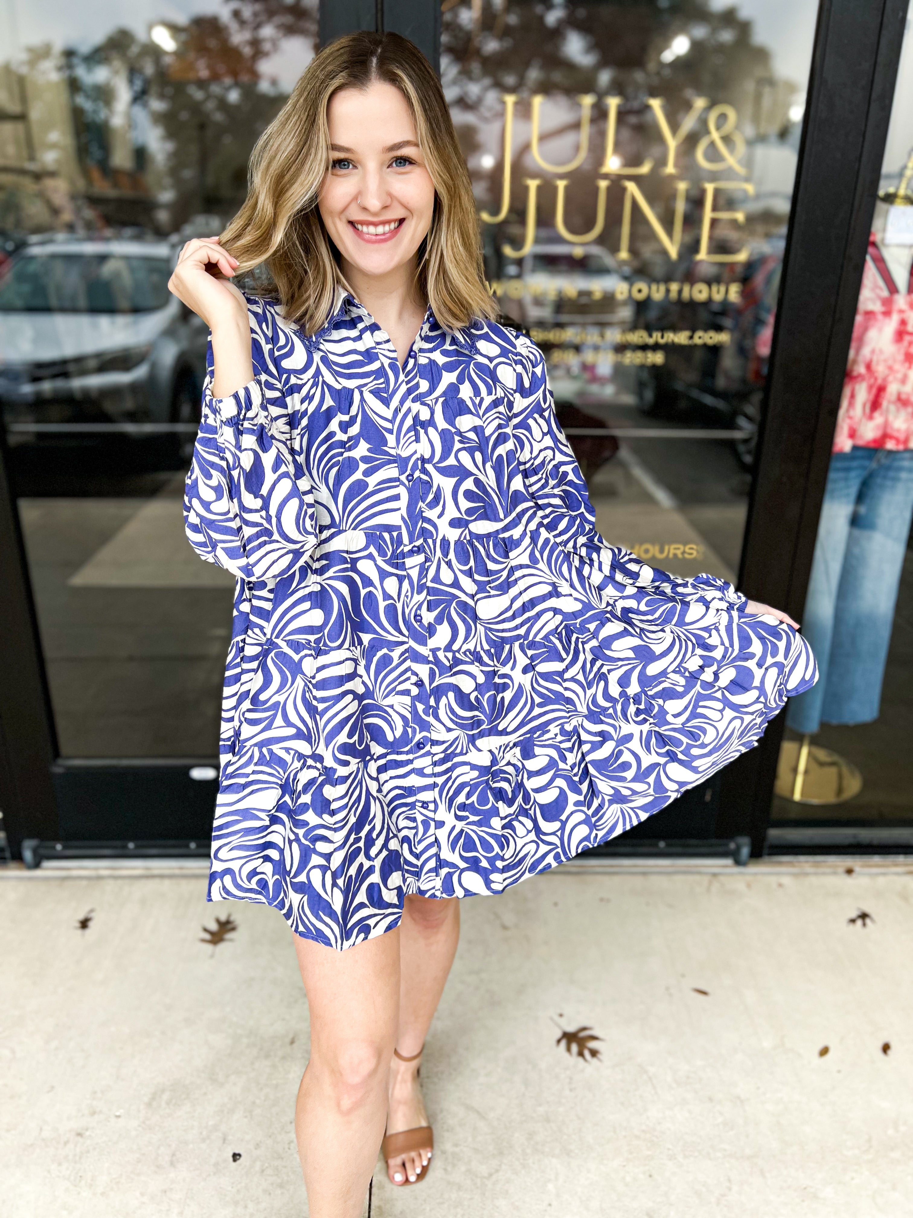 Bold Blue Collared Mini Dress-510 Mini-TCEC-July & June Women's Fashion Boutique Located in San Antonio, Texas