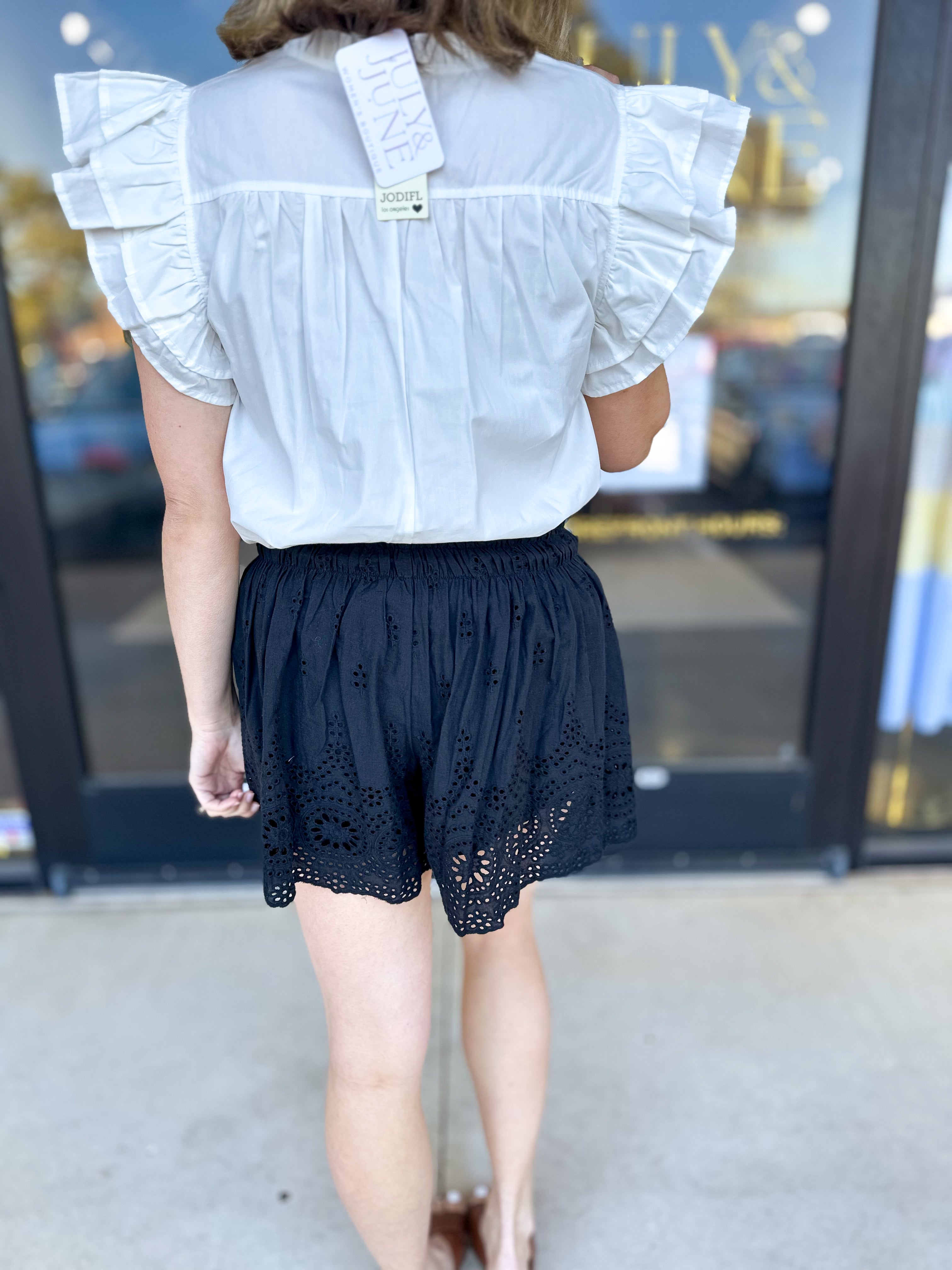 Feminine Crochet Shorts - Black-410 Shorts/Skirts-ENTRO-July & June Women's Fashion Boutique Located in San Antonio, Texas