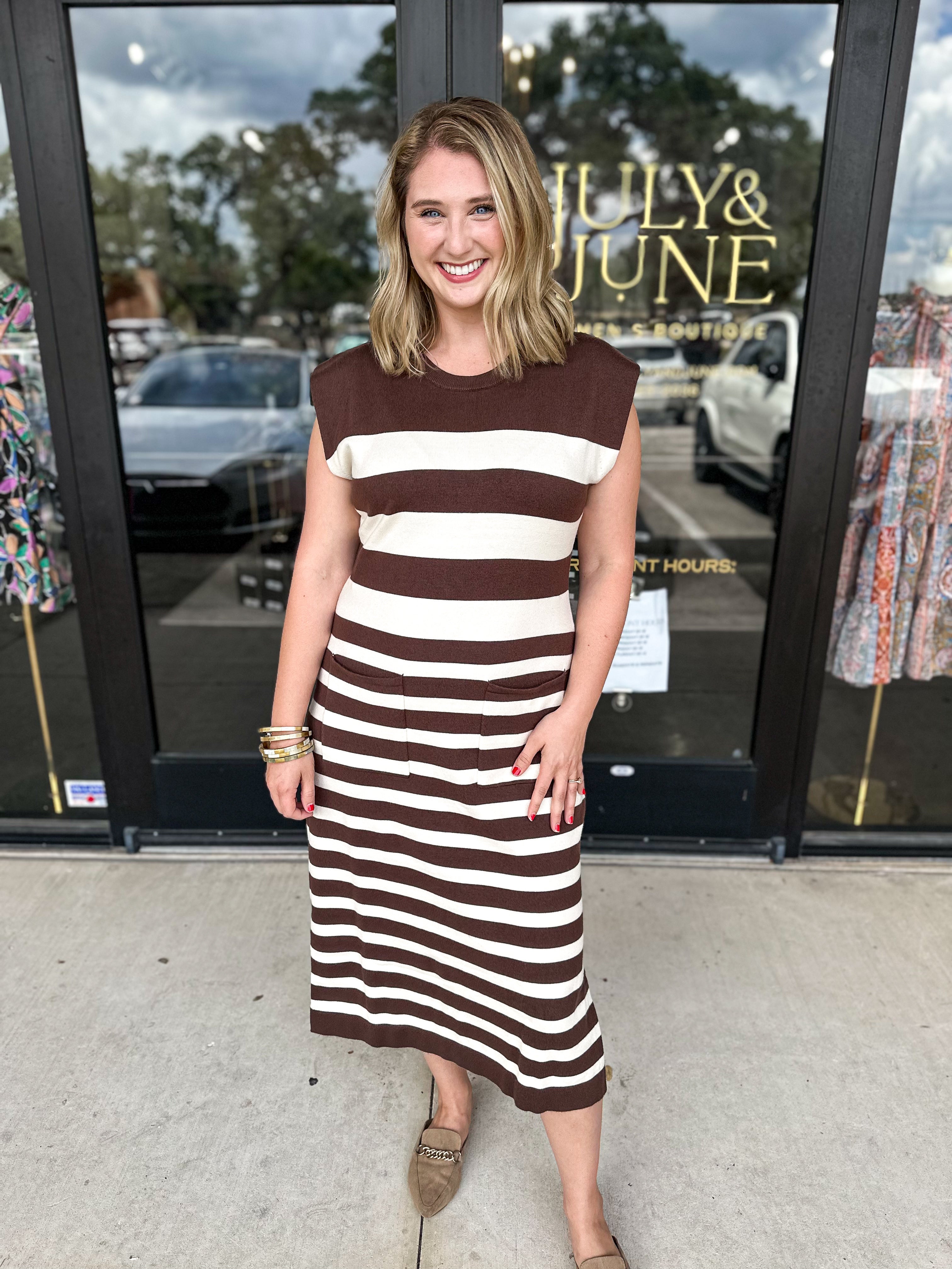 Coco Stripe Midi Dress-500 Midi-ENTRO-July & June Women's Fashion Boutique Located in San Antonio, Texas