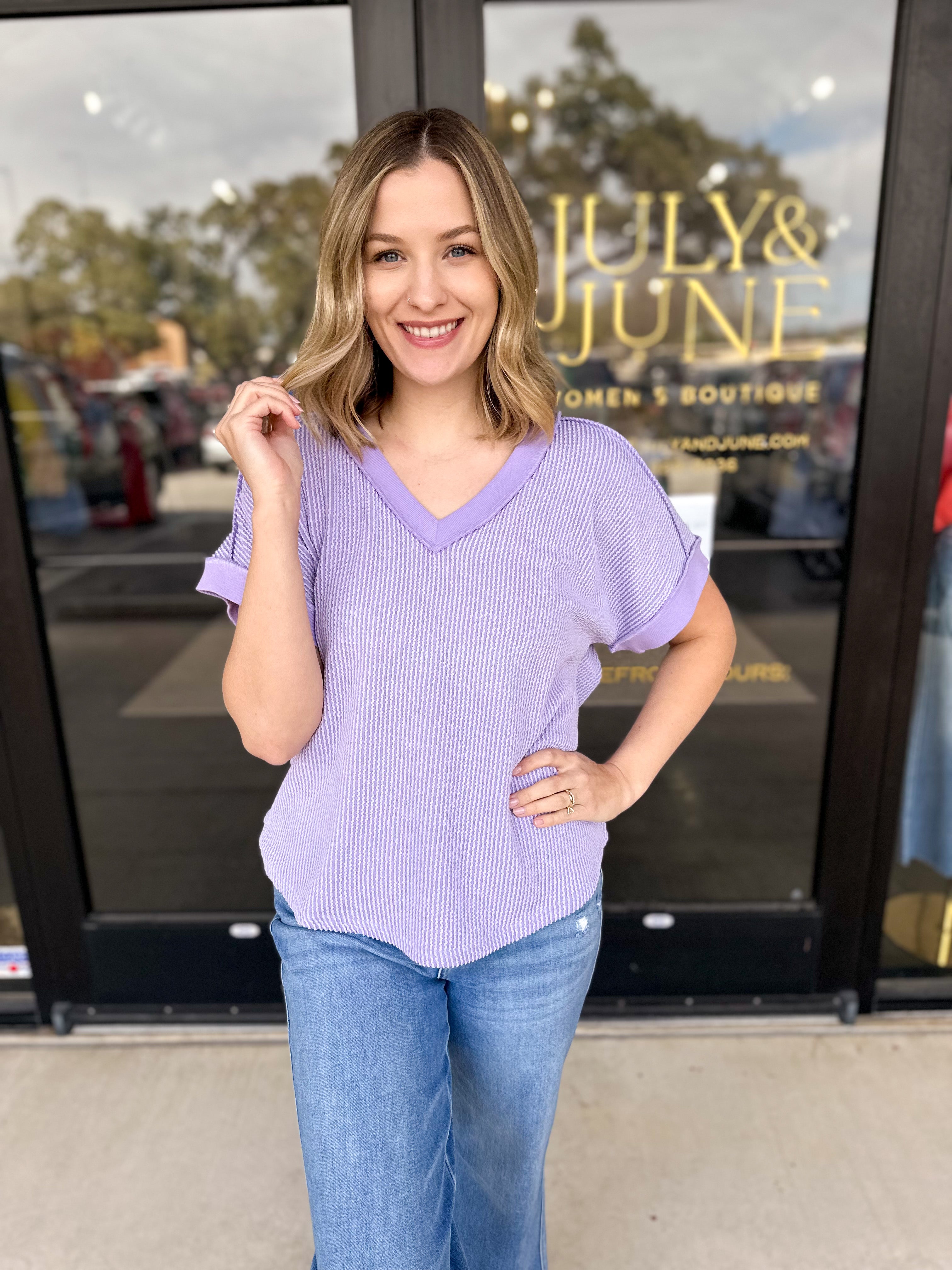 The Sadie Tee - Lavender-210 Casual Blouses-JODIFL-July & June Women's Fashion Boutique Located in San Antonio, Texas