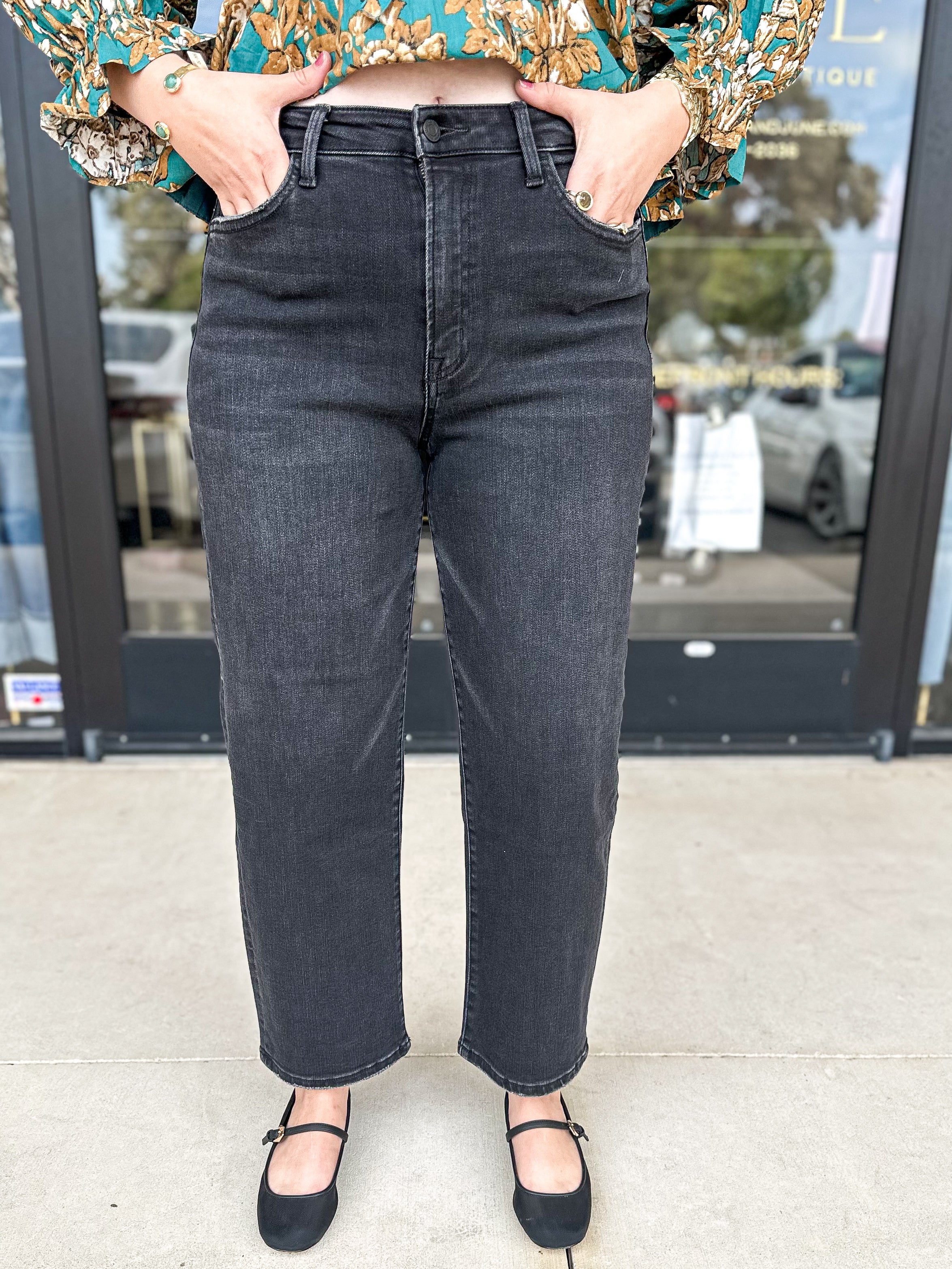 Vervet High Rise Black Barrel Jeans-400 Pants-VEVERT BY FLYING MONKEY-July & June Women's Fashion Boutique Located in San Antonio, Texas