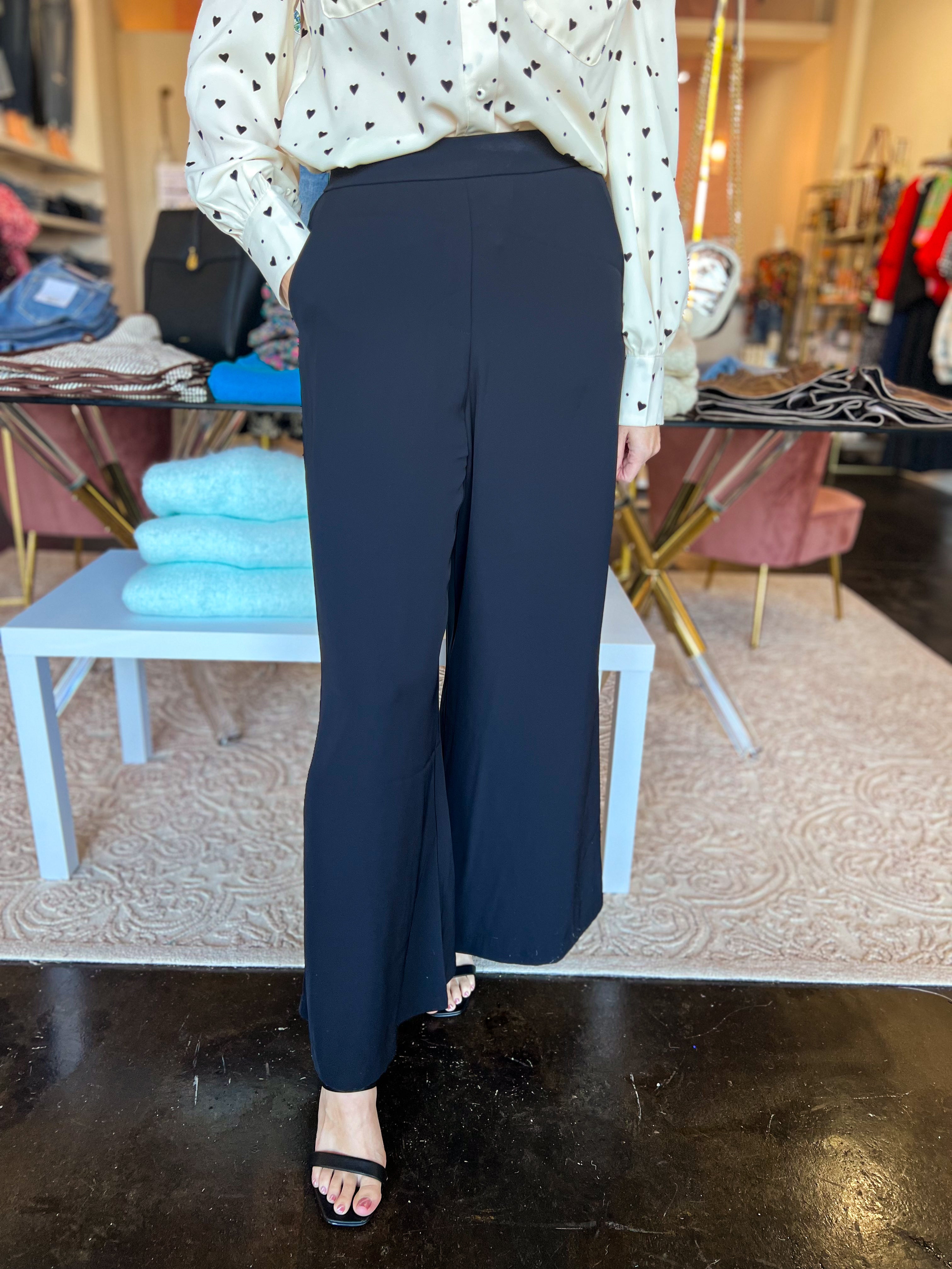 Wide Leg Dress Pants - Black-400 Pants-DRESS FORUM-July & June Women's Fashion Boutique Located in San Antonio, Texas