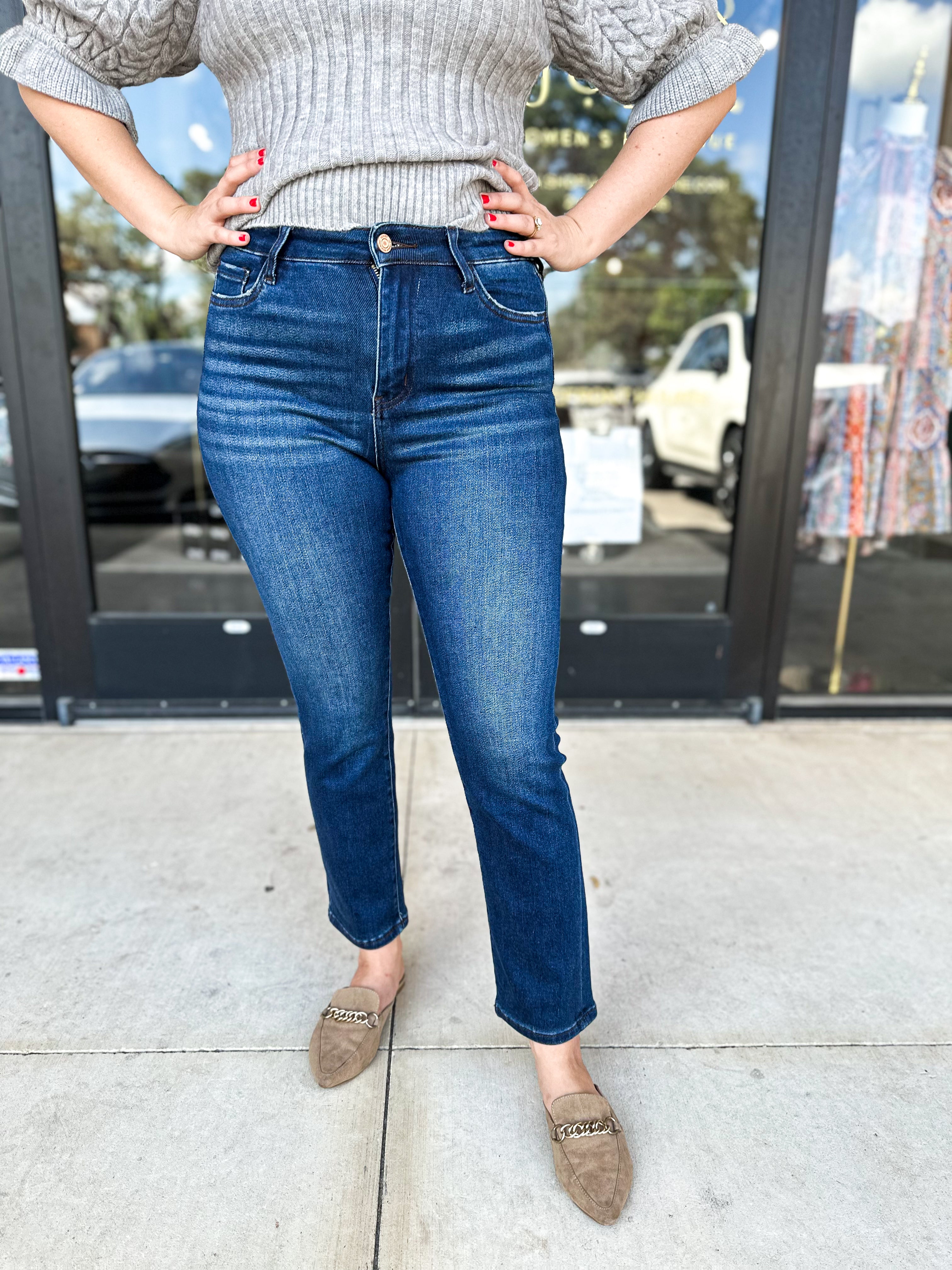 Vervet High Rise Ankle Slim Straight Leg Jeans-400 Pants-VEVERT BY FLYING MONKEY-July & June Women's Fashion Boutique Located in San Antonio, Texas