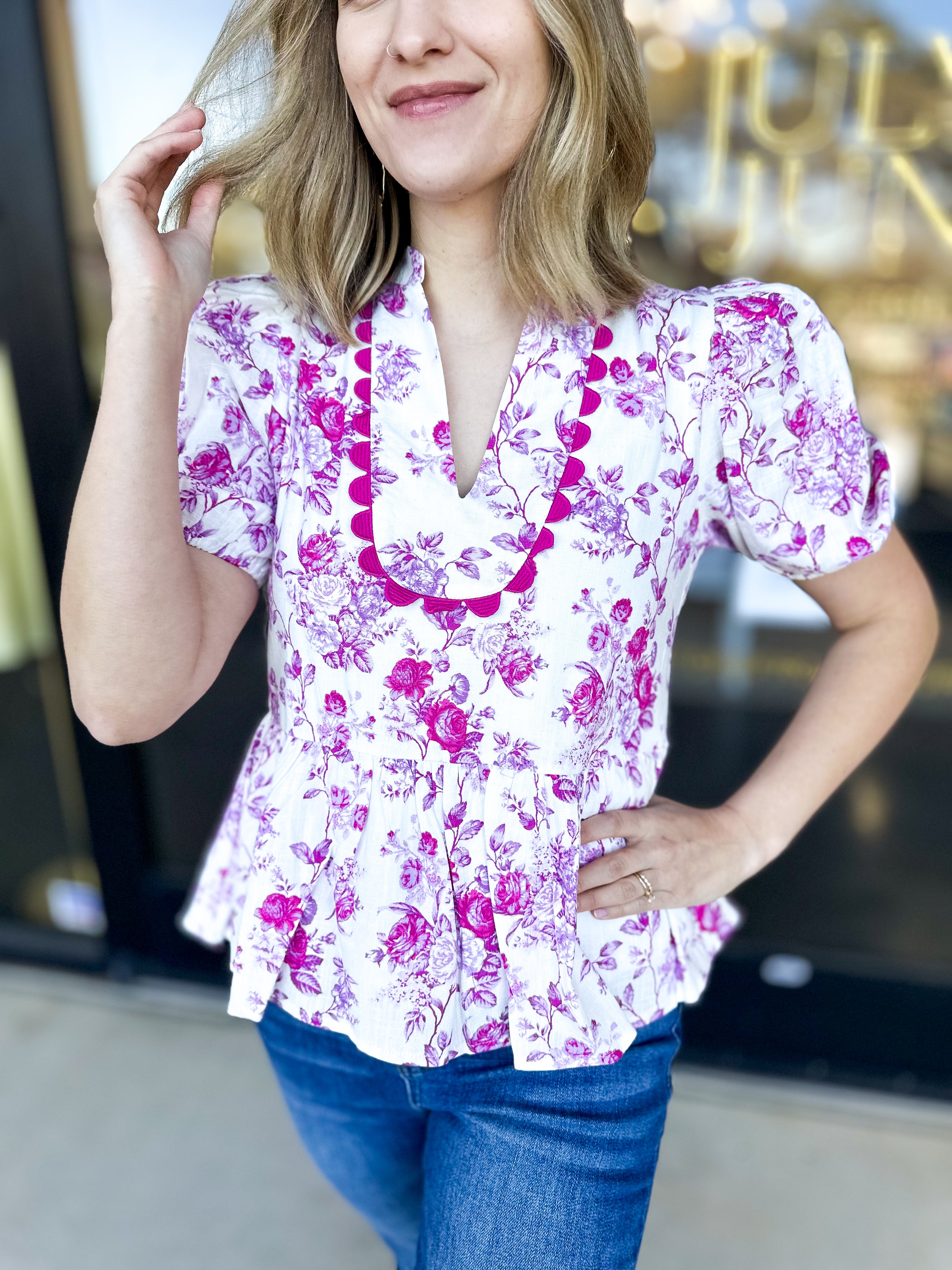 Pink Preppy Blouse-200 Fashion Blouses-TCEC-July & June Women's Fashion Boutique Located in San Antonio, Texas