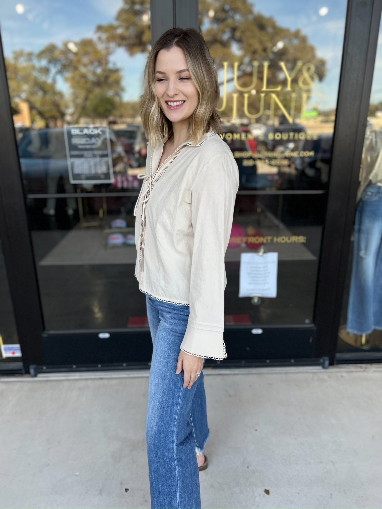 Cream Crochet Blouse-200 Fashion Blouses-ABLE-July & June Women's Fashion Boutique Located in San Antonio, Texas